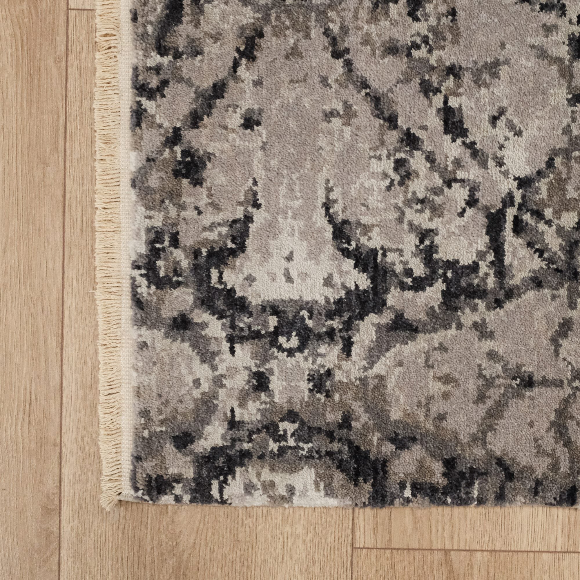 Machine Woven Abstract Patterned Gray Wool Carpet