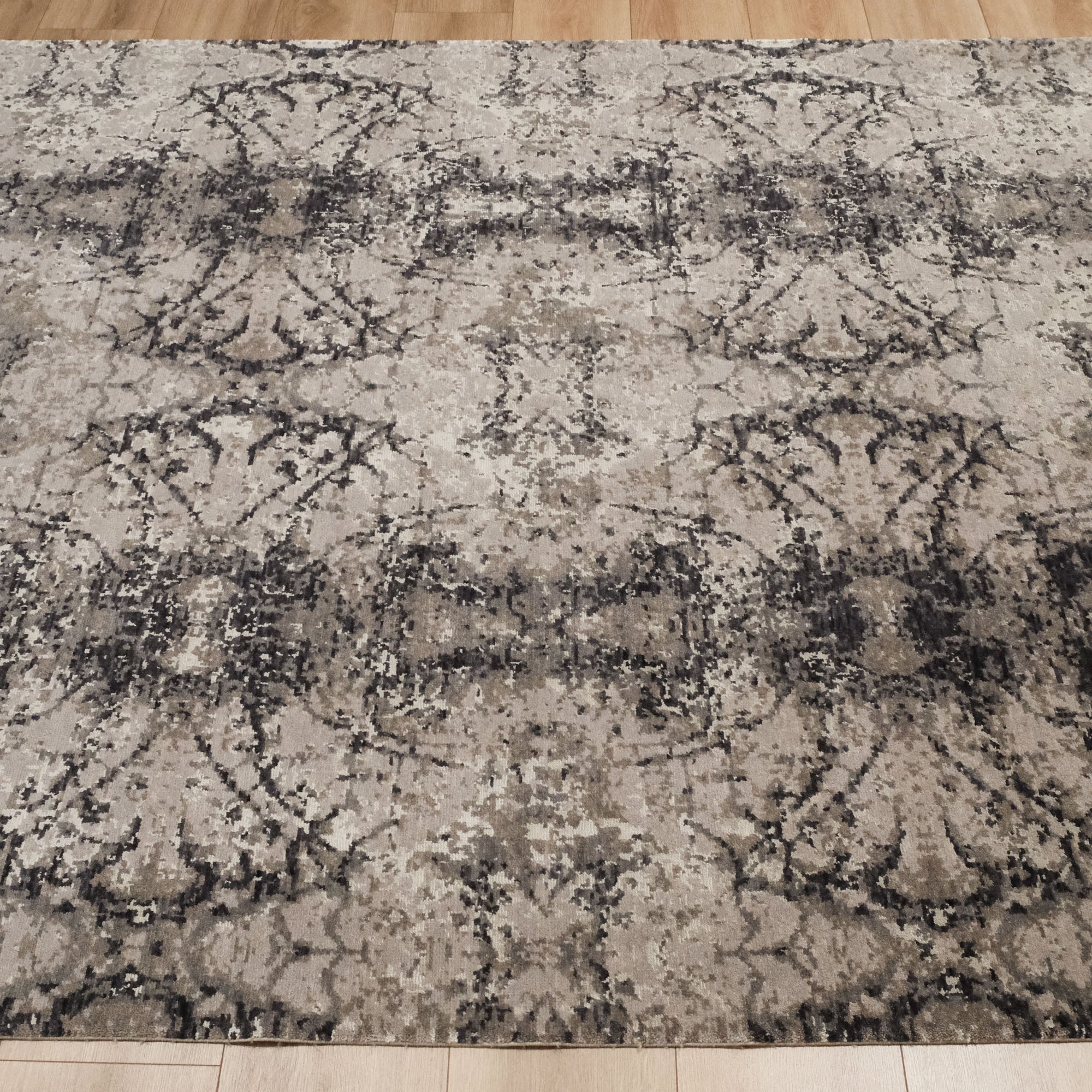Machine Woven Abstract Patterned Gray Wool Carpet