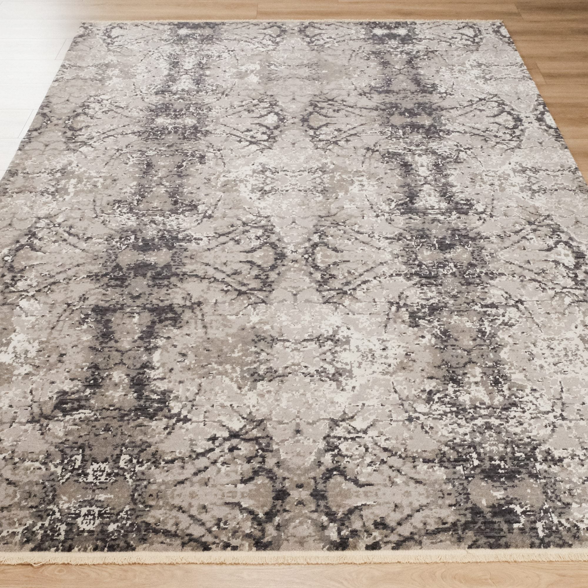 Machine Woven Abstract Patterned Gray Wool Carpet