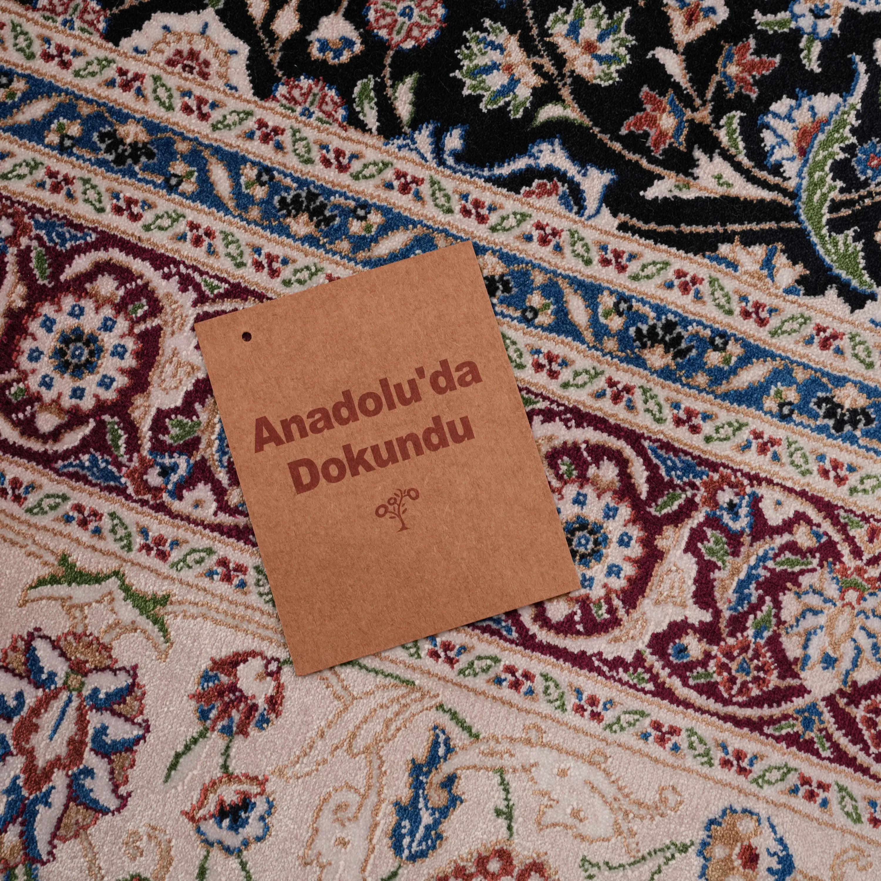 Efsun Series Hereke Patterned Navy Viscose Rug