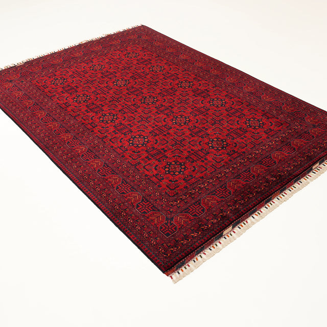 El Dokuma Afgan Desenli Bordo Yün Bilicik Halı, 164×232 cm Halıcızade