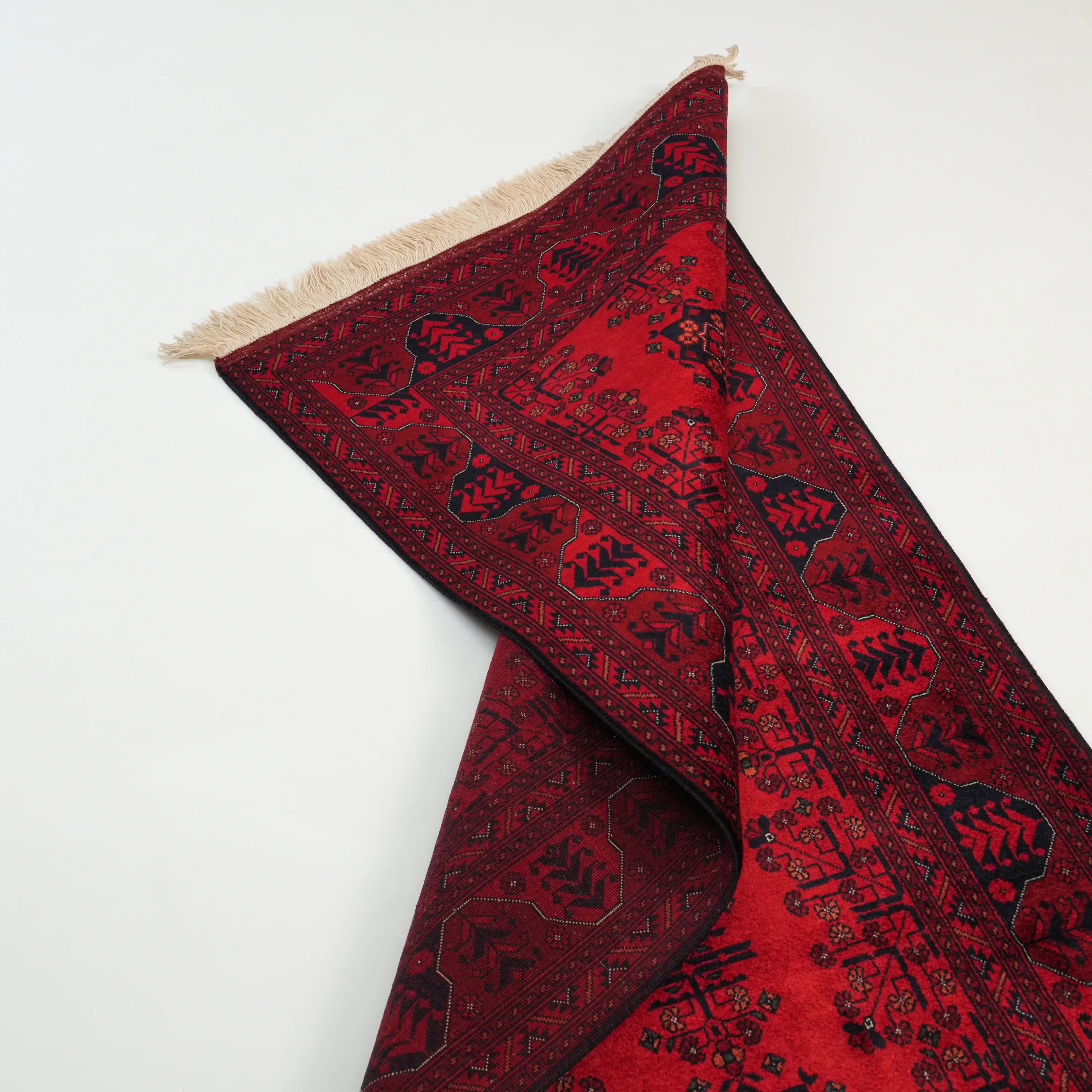 The Handwoven Afghan Patterned Burgundy Wool Bilicik Rug