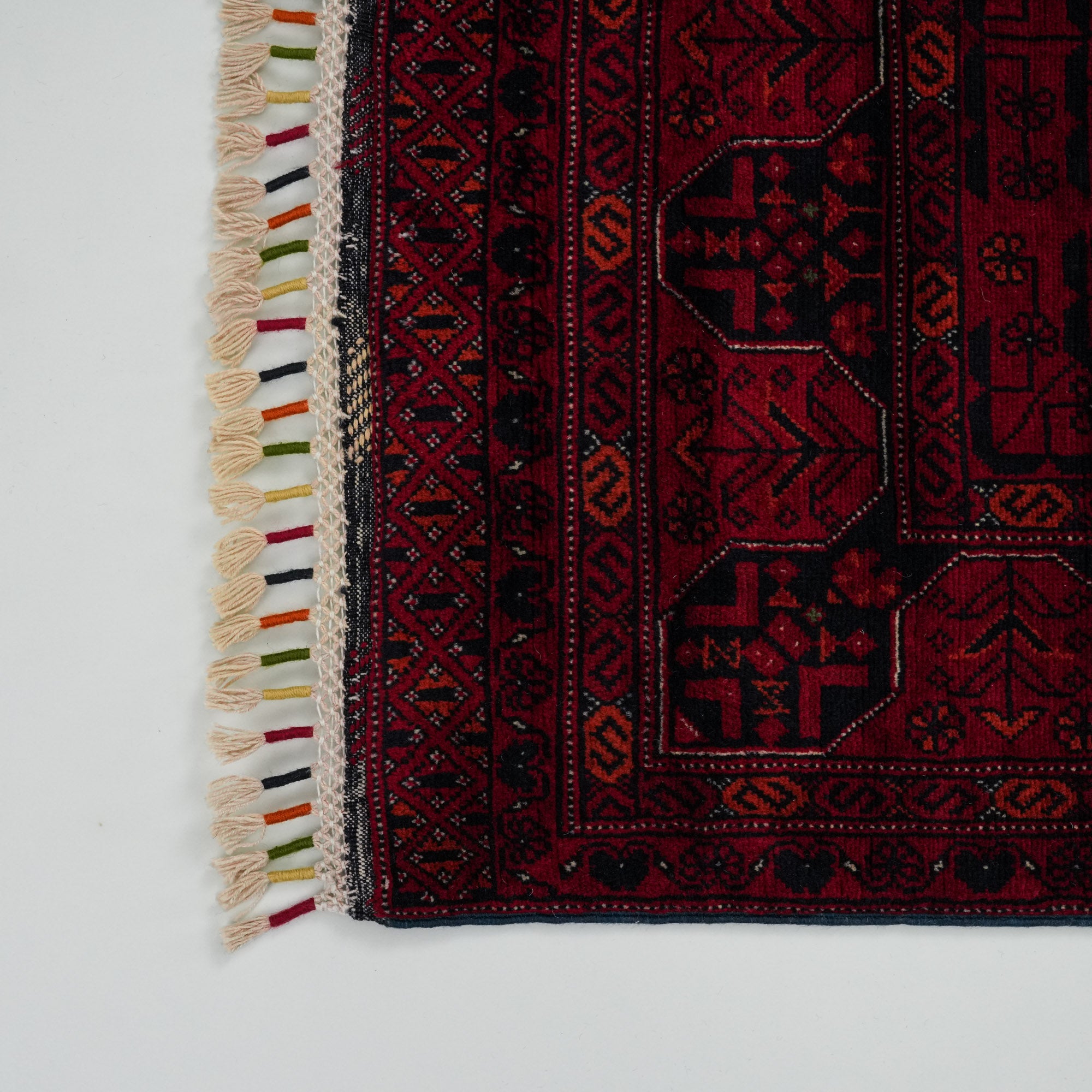 The Handwoven Afghan Patterned Burgundy Wool Bilicik Rug