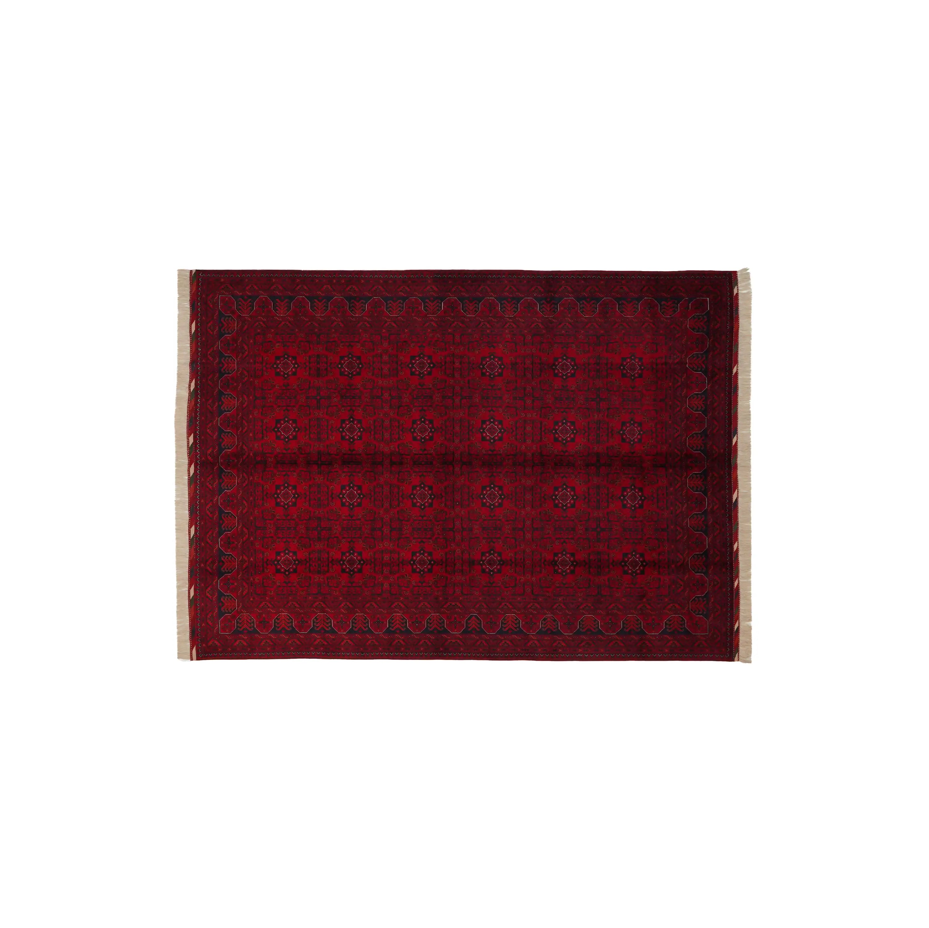 El Dokuma Afgan Desenli Bordo Yün Bilicik Klasik Halı