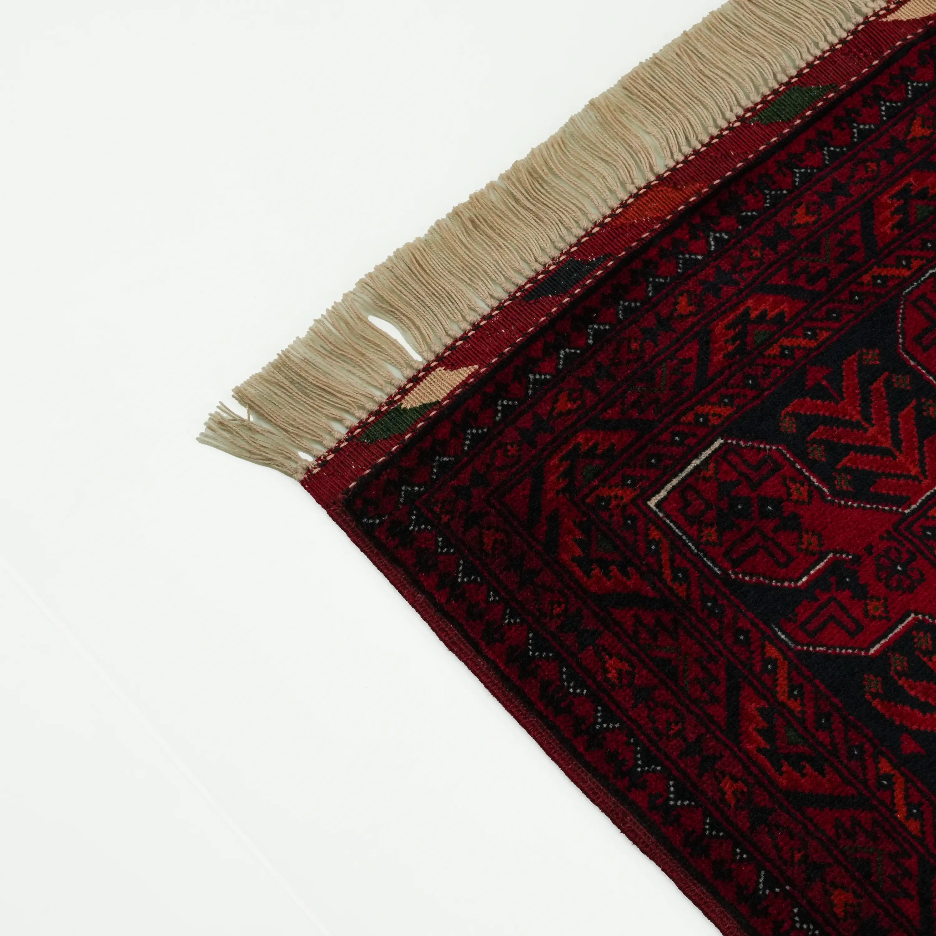 El Dokuma Afgan Desenli Bordo Yün Bilicik Klasik Halı