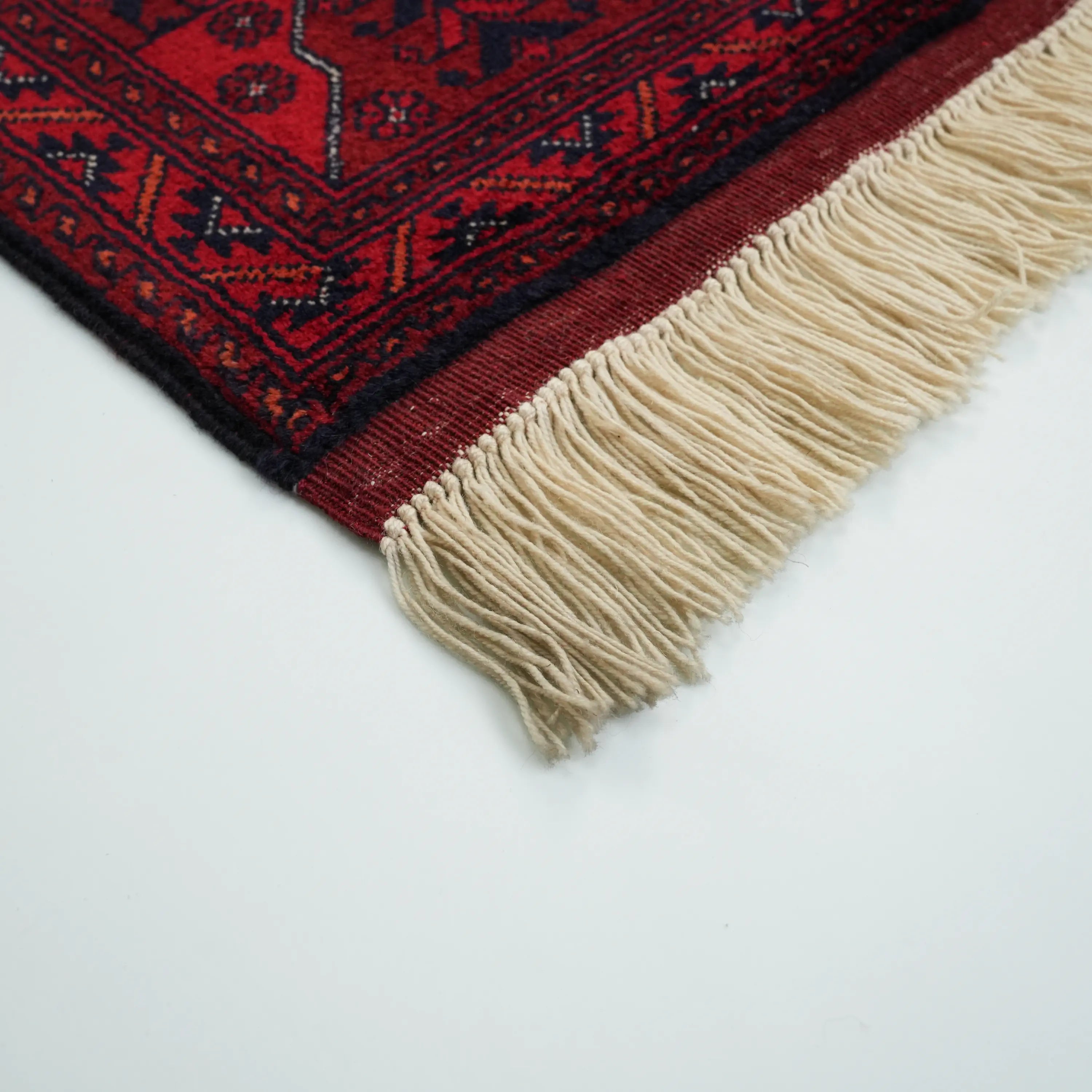 El Dokuma Afgan Desenli Bordo Yün Bilicik Koridor Halısı