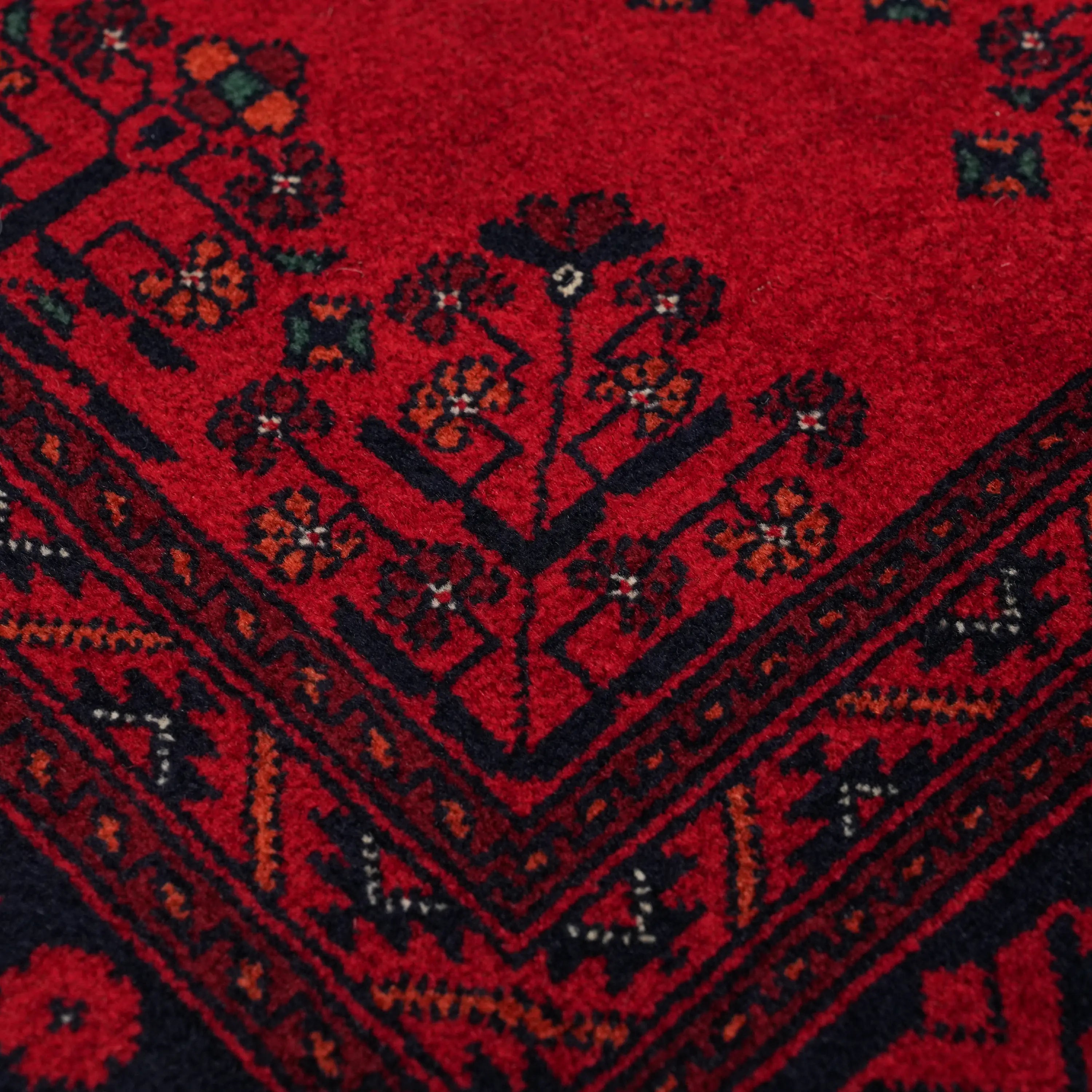 El Dokuma Afgan Desenli Bordo Yün Bilicik Koridor Halısı