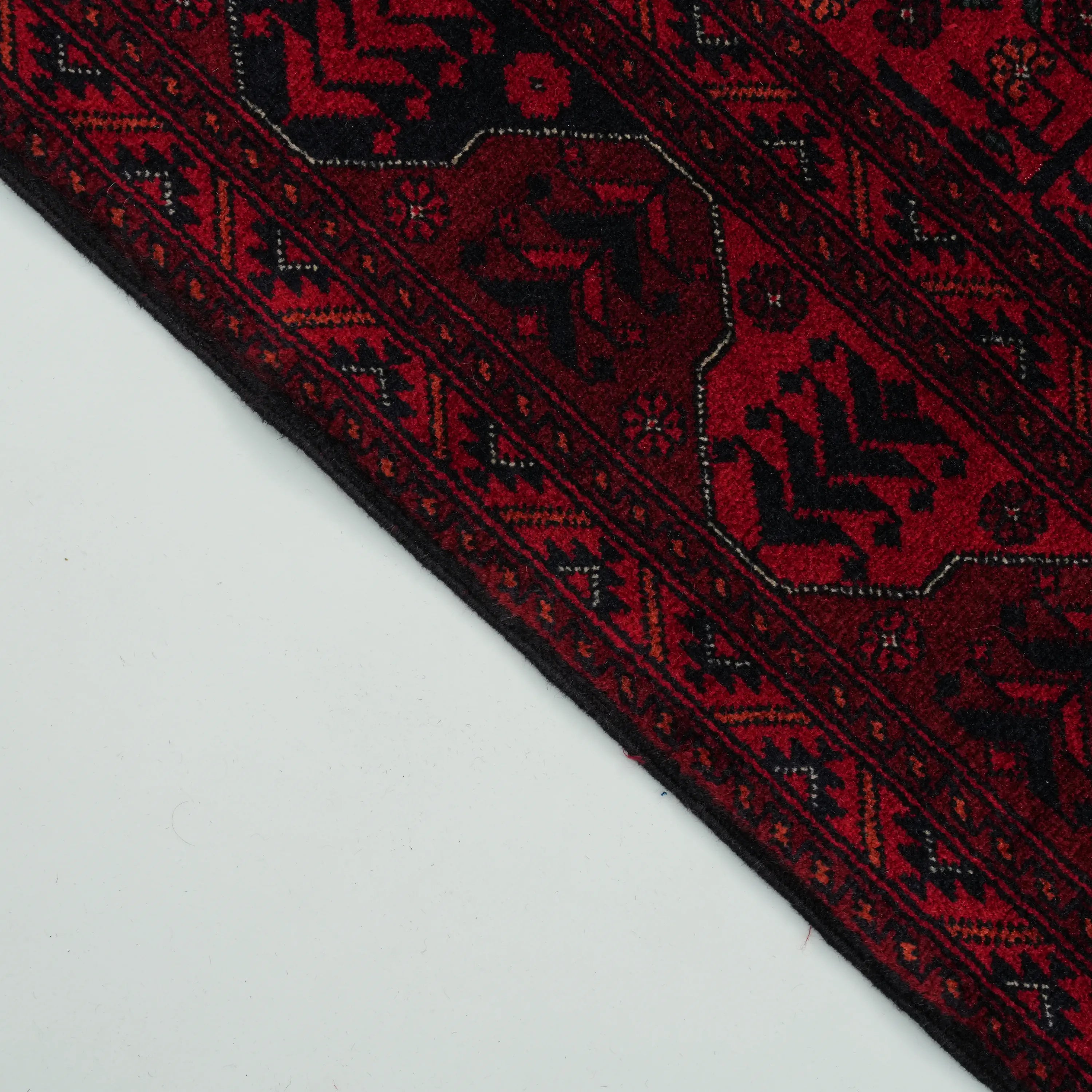 El Dokuma Afgan Desenli Bordo Yün Bilicik Koridor Halısı