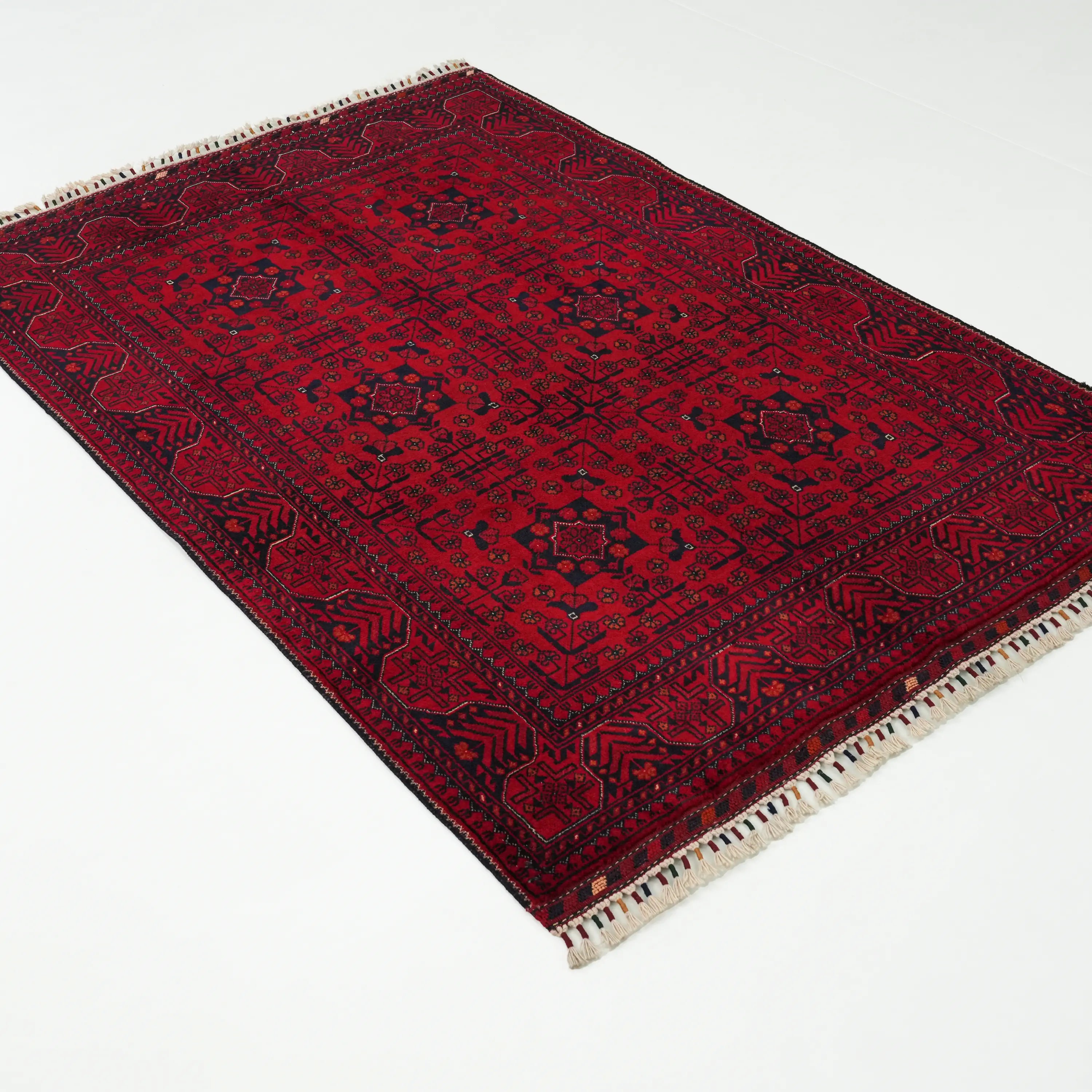 El Dokuma Afgan Desenli Bordo Yün Etnik Bilicik Halı