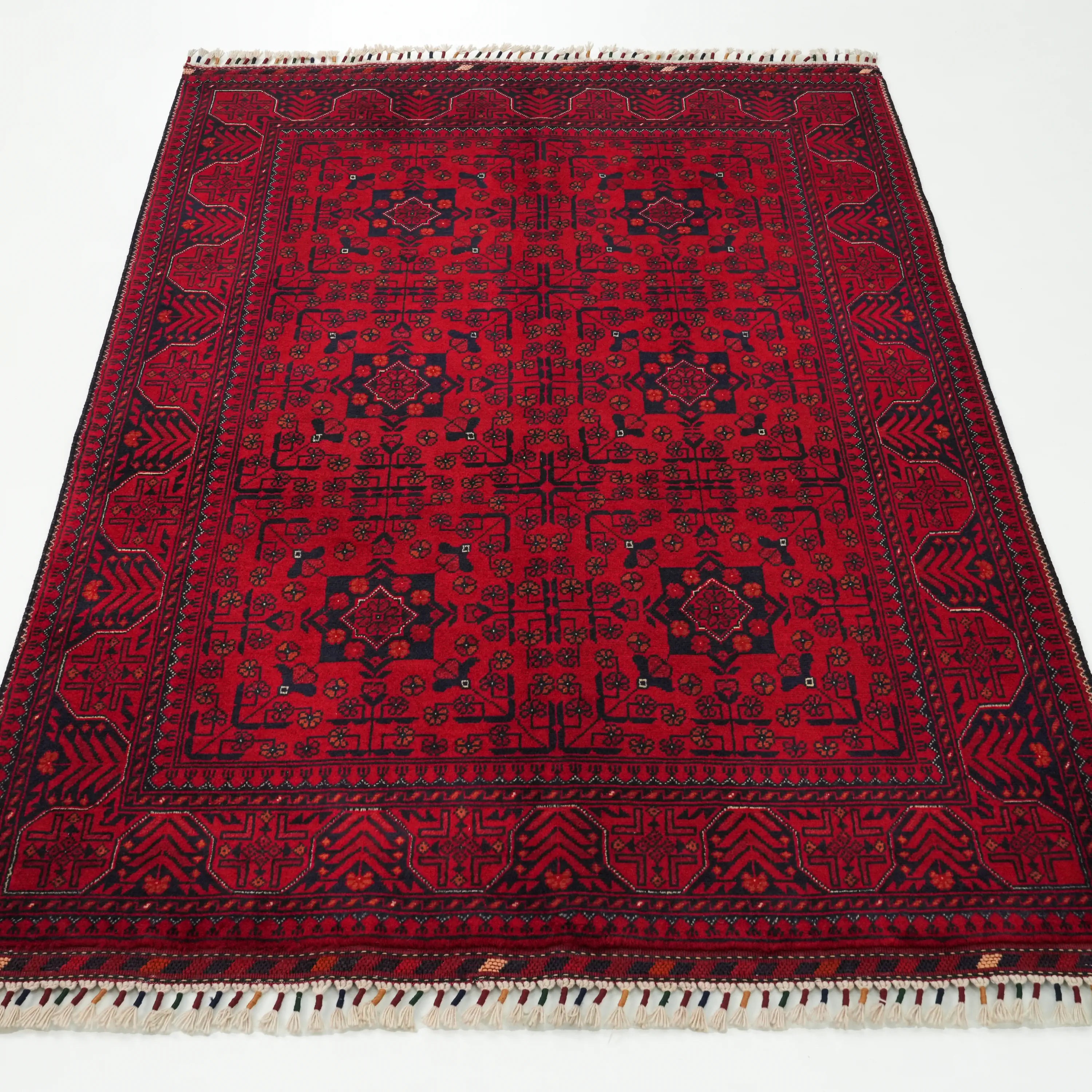 El Dokuma Afgan Desenli Bordo Yün Etnik Bilicik Halı