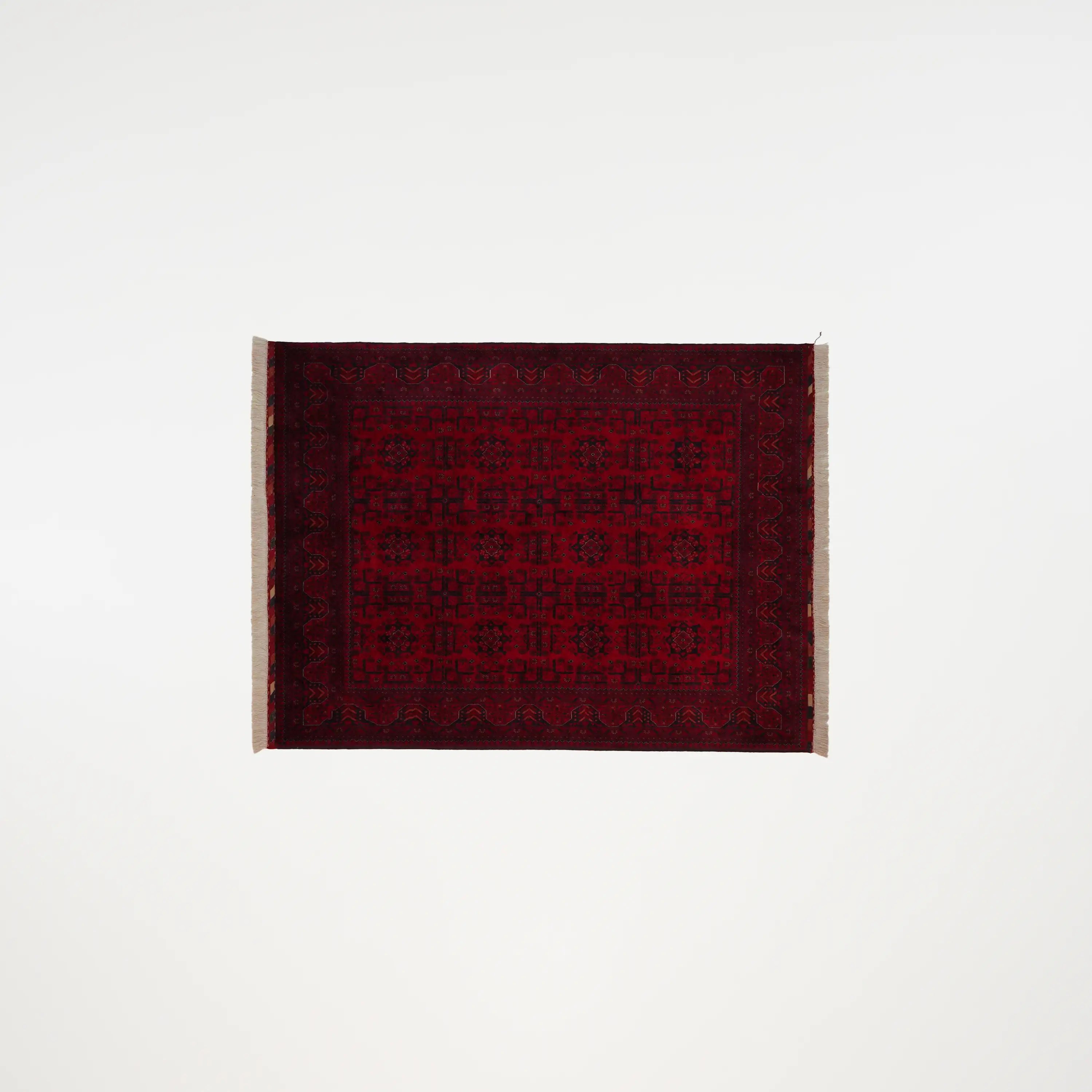 Handwoven Afghan Pattern Burgundy Wool Ethnic Bilicik Rug