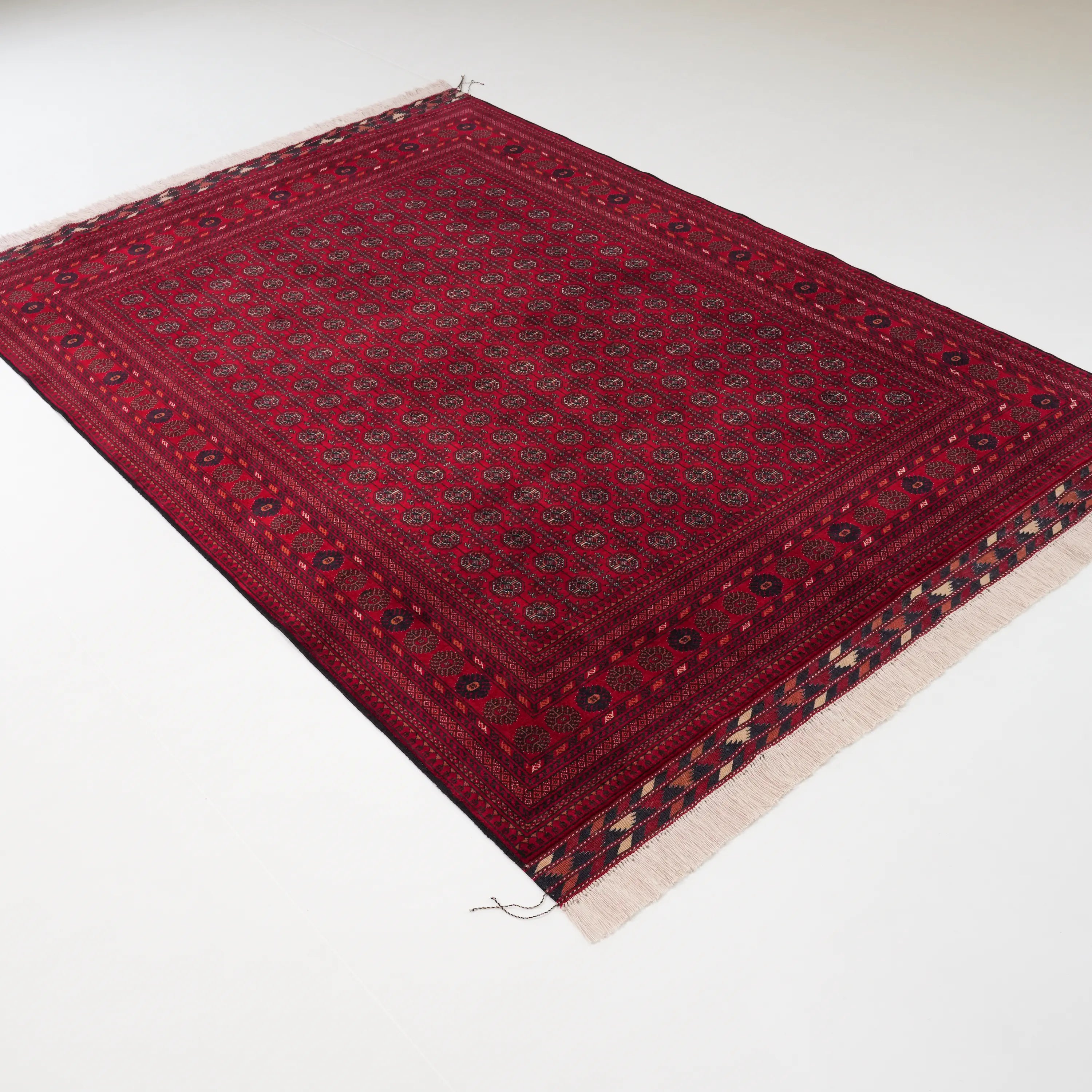 El Dokuma Afgan Desenli Bordo Yün İnce Bilicik Halı