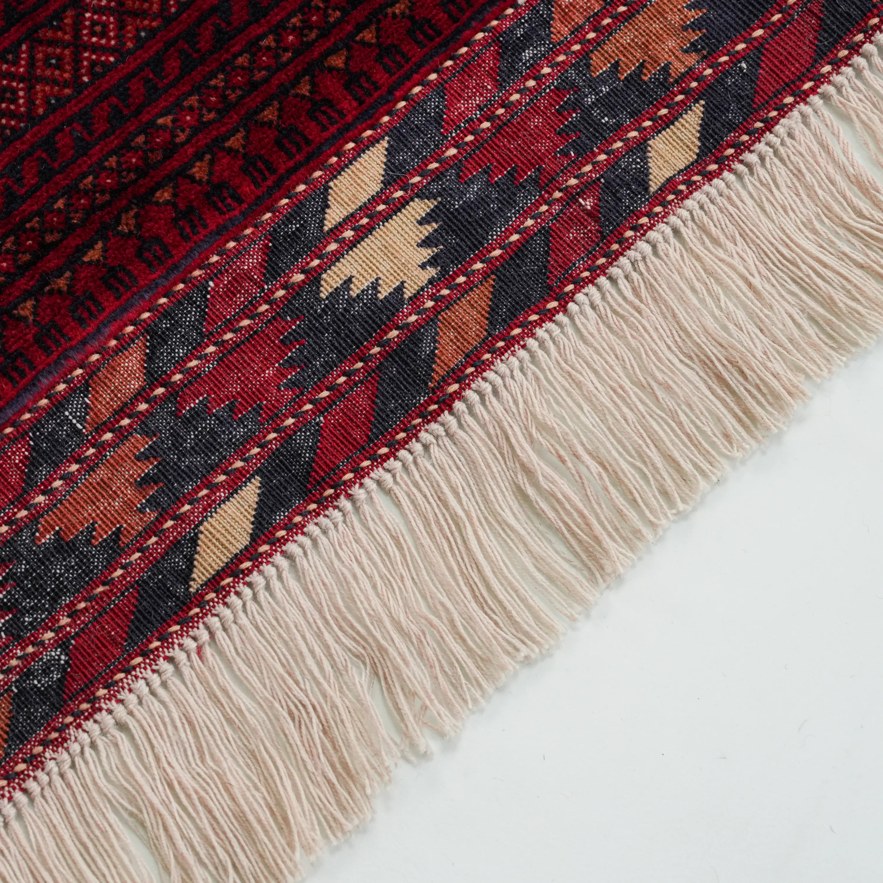 El Dokuma Afgan Desenli Bordo Yün İnce Bilicik Halı