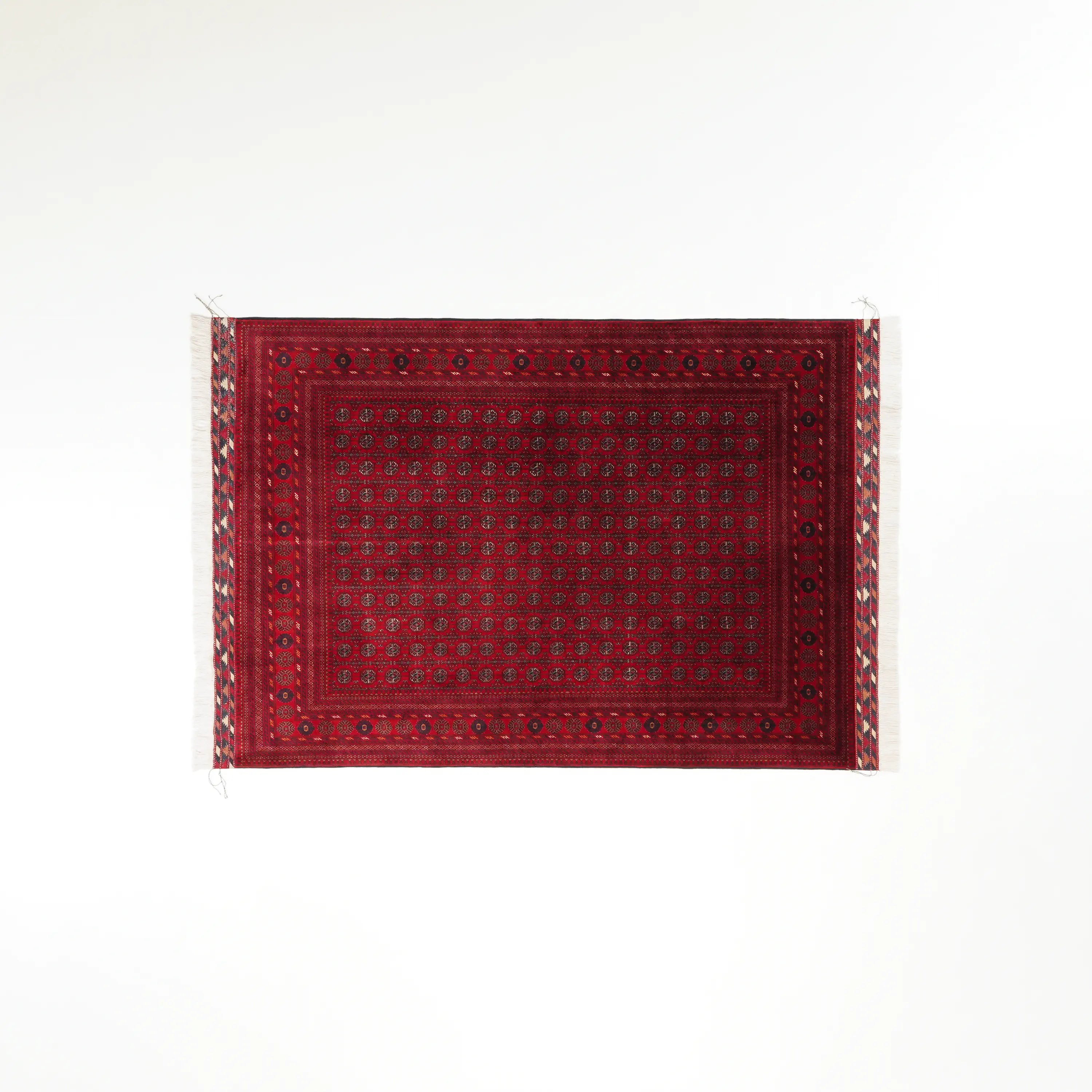 El Dokuma Afgan Desenli Bordo Yün İnce Bilicik Halı