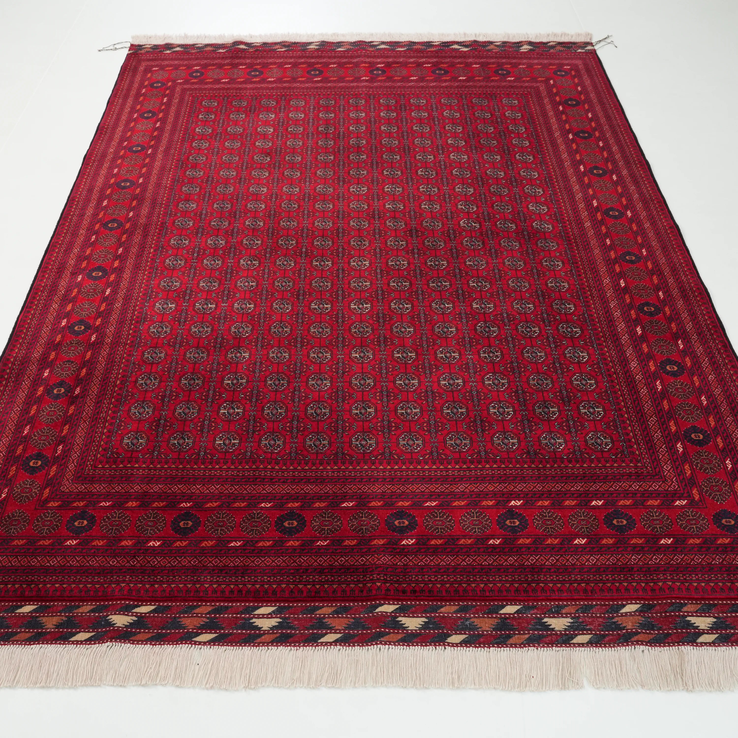 El Dokuma Afgan Desenli Bordo Yün İnce Bilicik Halı