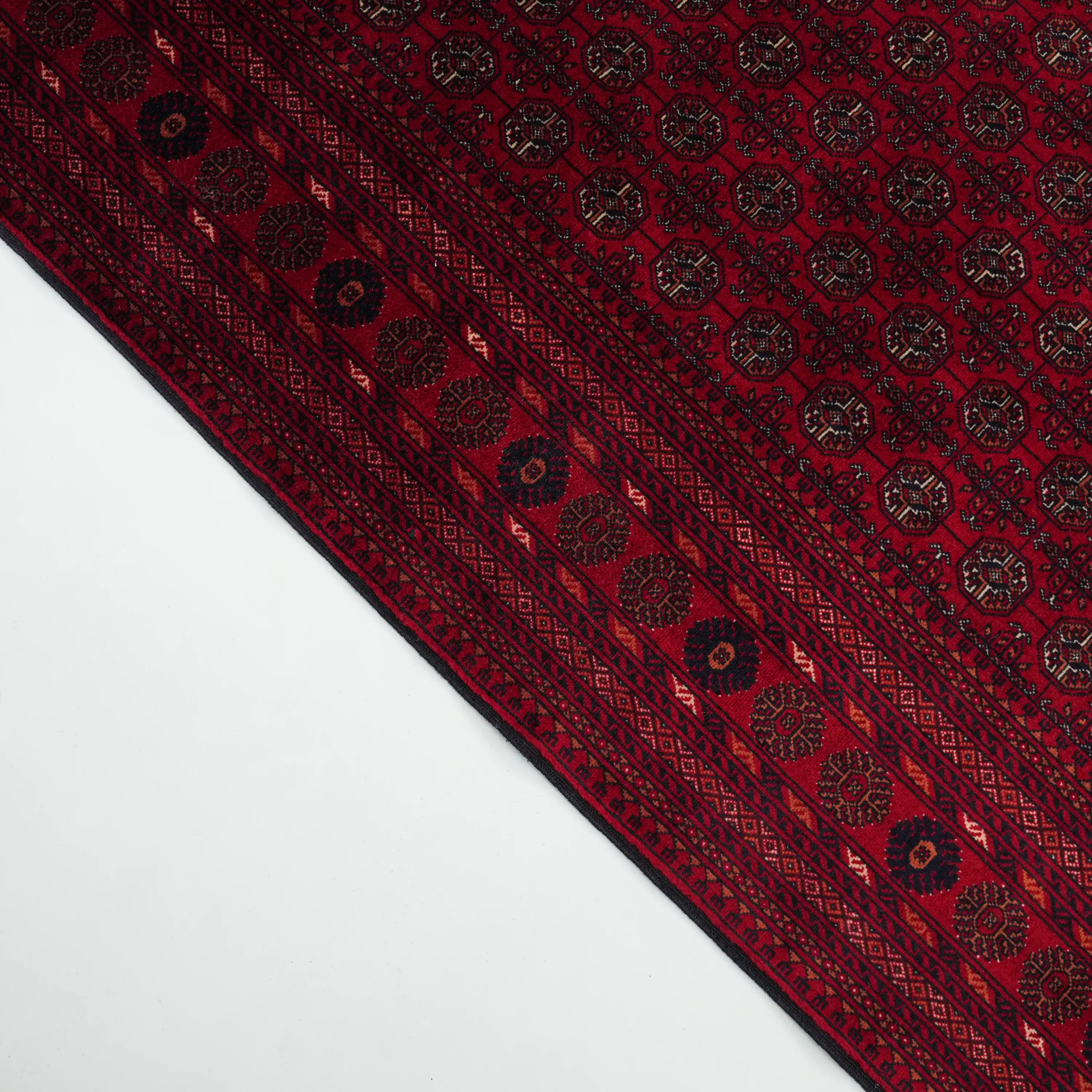 El Dokuma Afgan Desenli Bordo Yün İnce Bilicik Halı