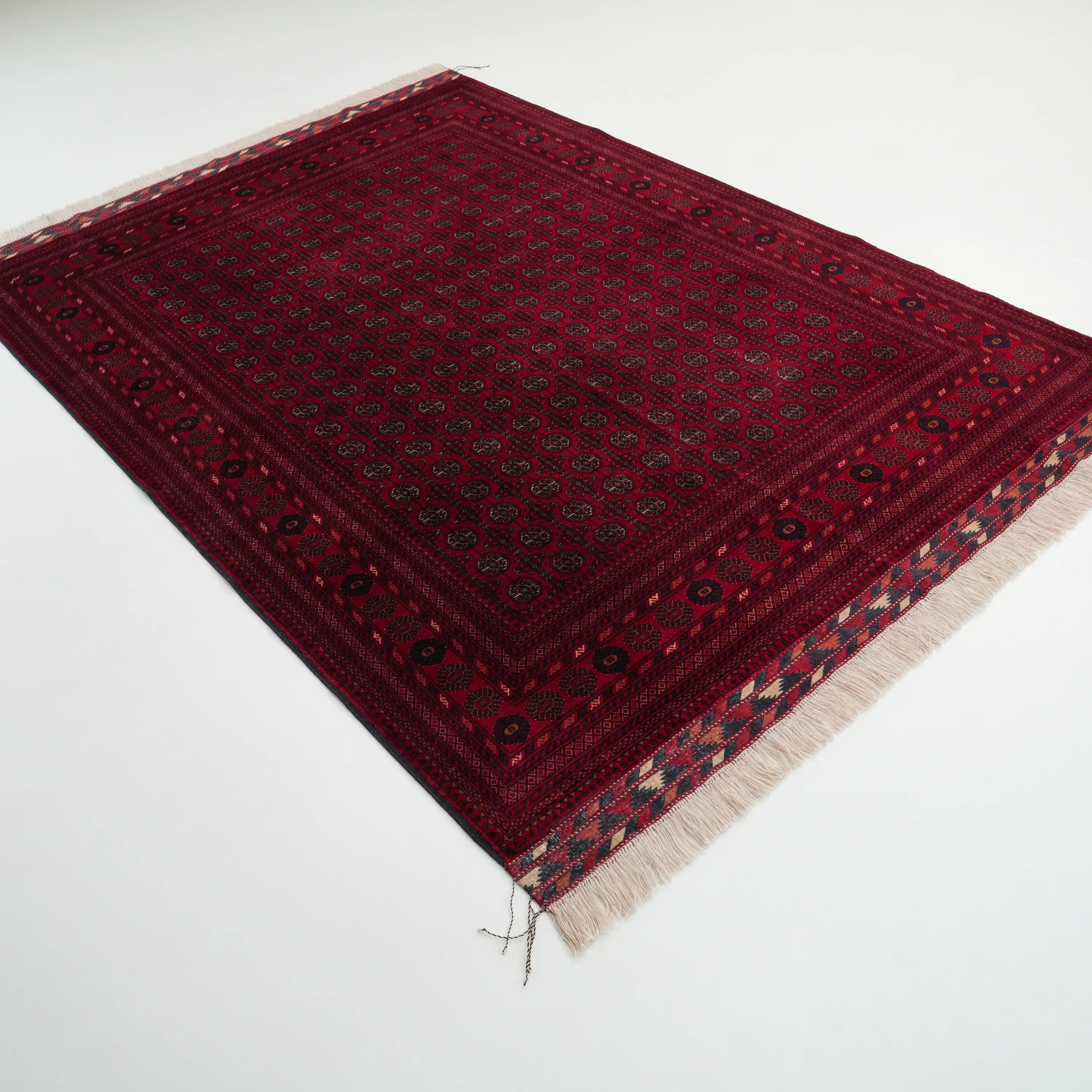 El Dokuma Afgan Desenli Bordo Yün İnce Bilicik Halı