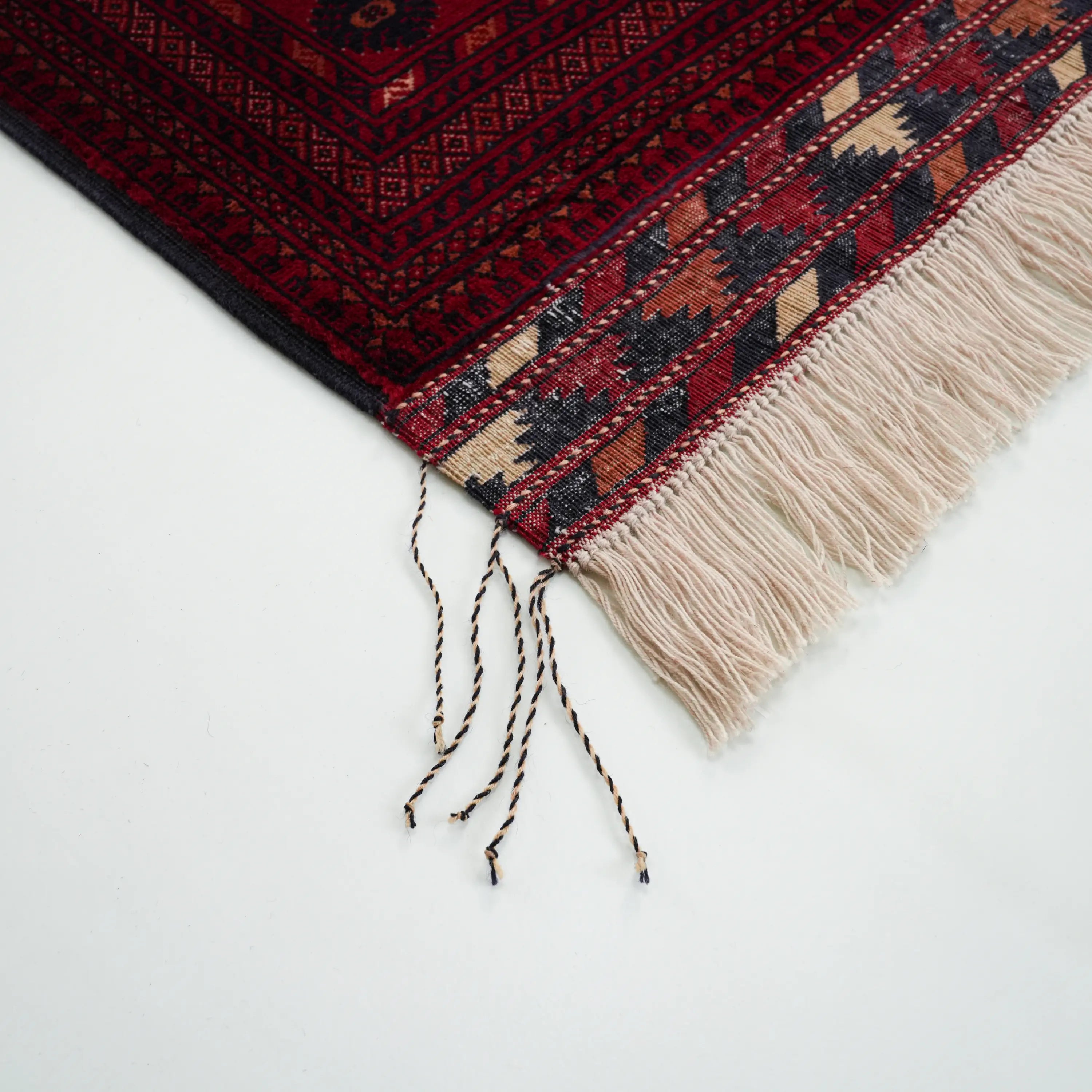 El Dokuma Afgan Desenli Bordo Yün İnce Bilicik Halı