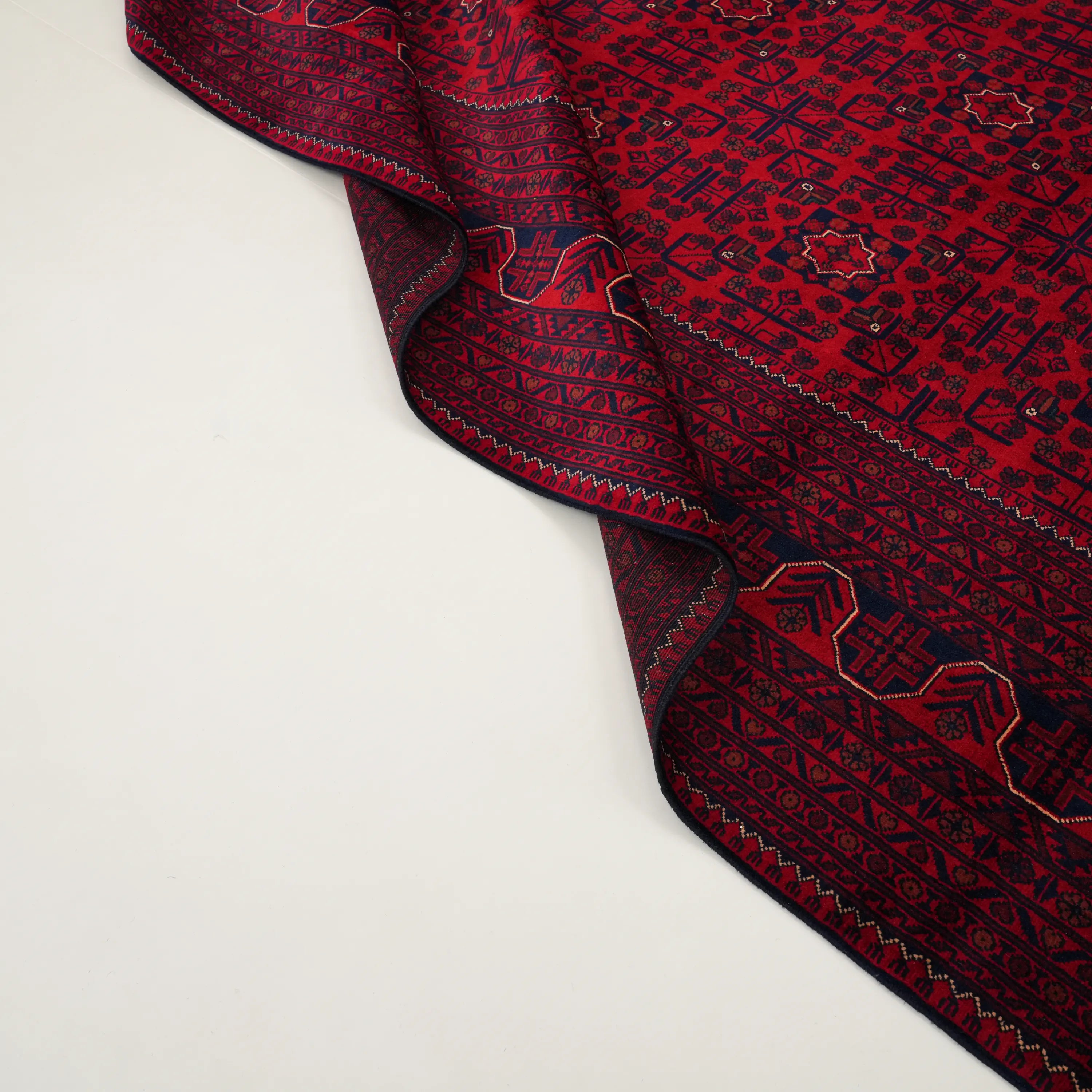 El Dokuma Afgan Desenli Bordo Yün Khamyap Halı