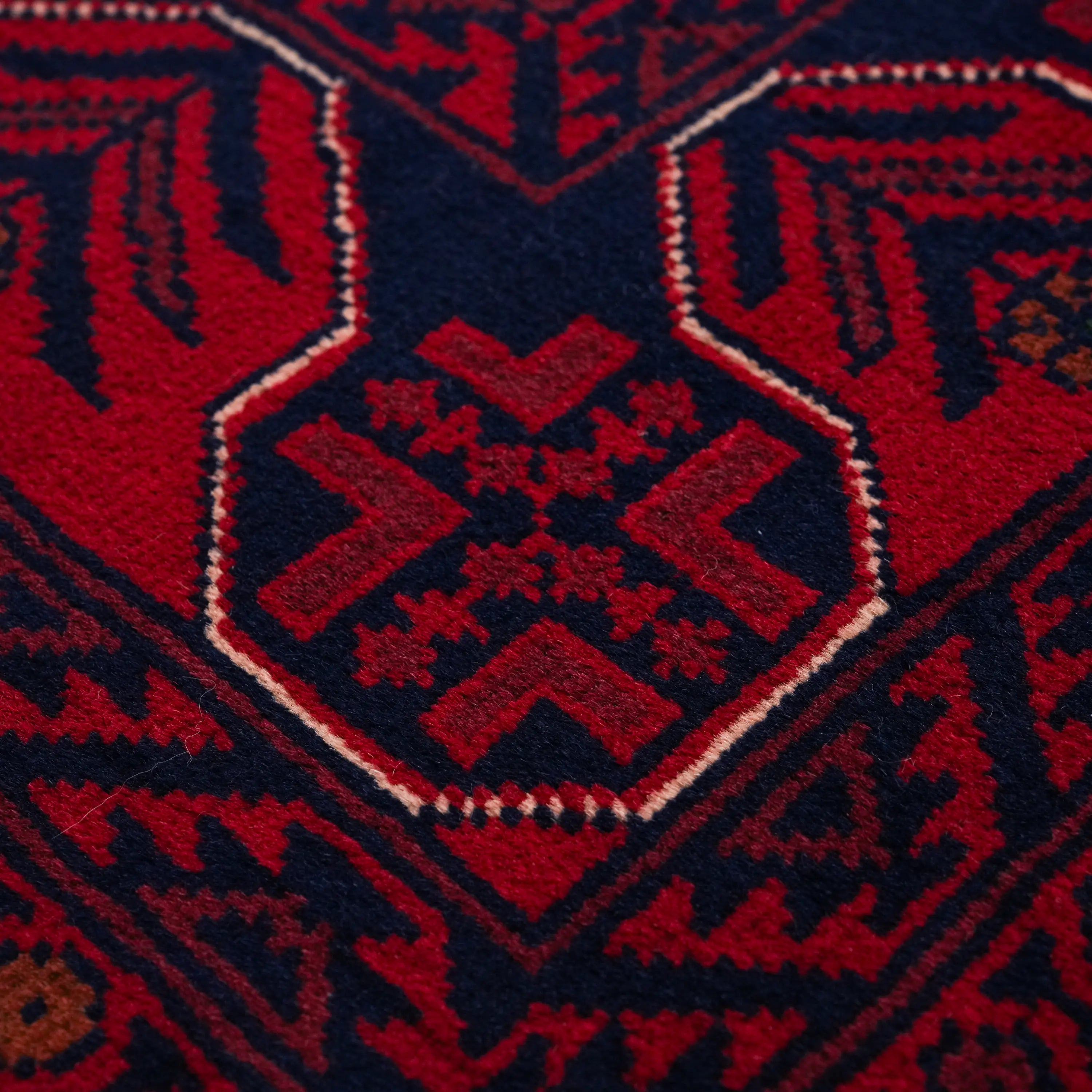 Handwoven Afghan Pattern Burgundy Wool Khamyap Rug