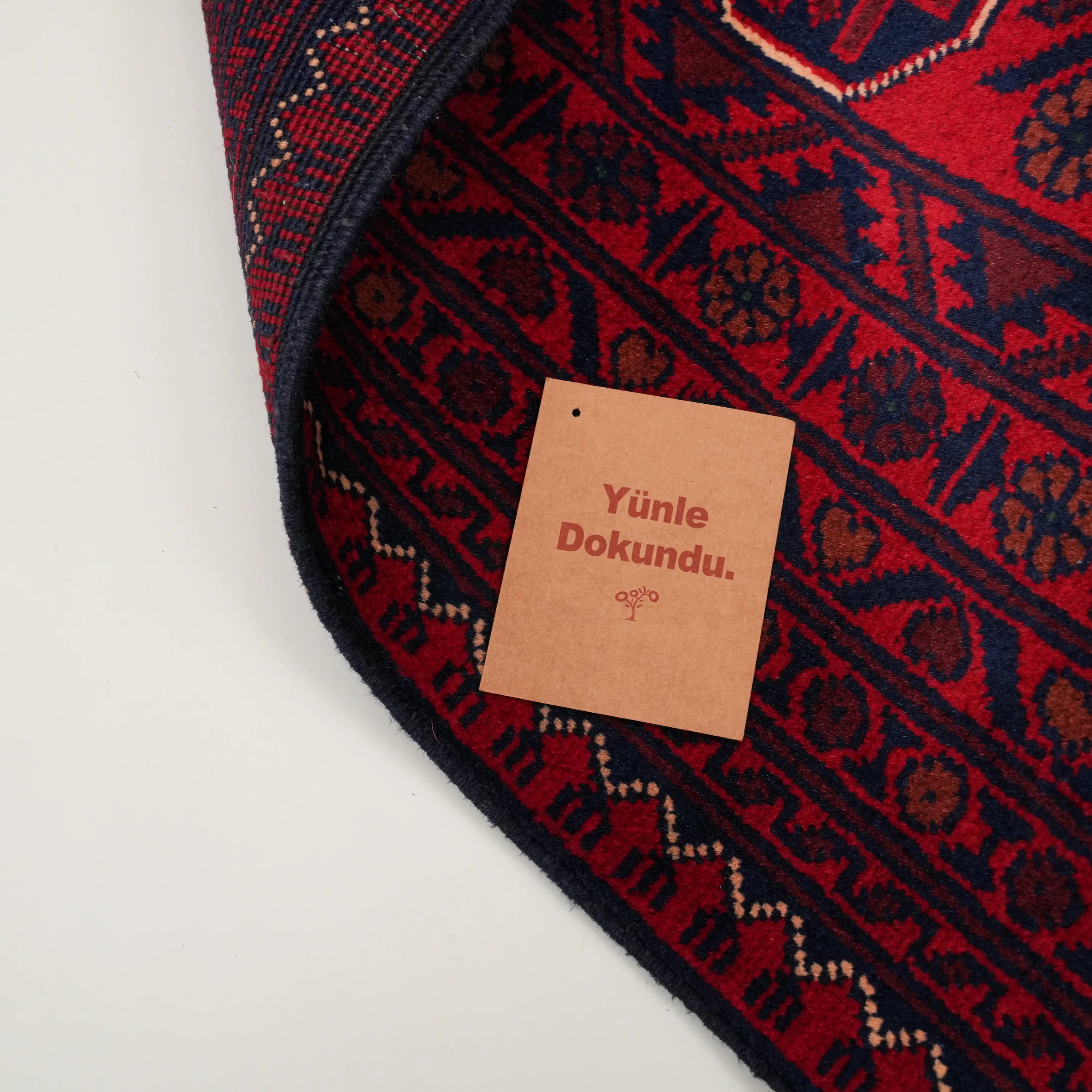 El Dokuma Afgan Desenli Bordo Yün Khamyap Halı