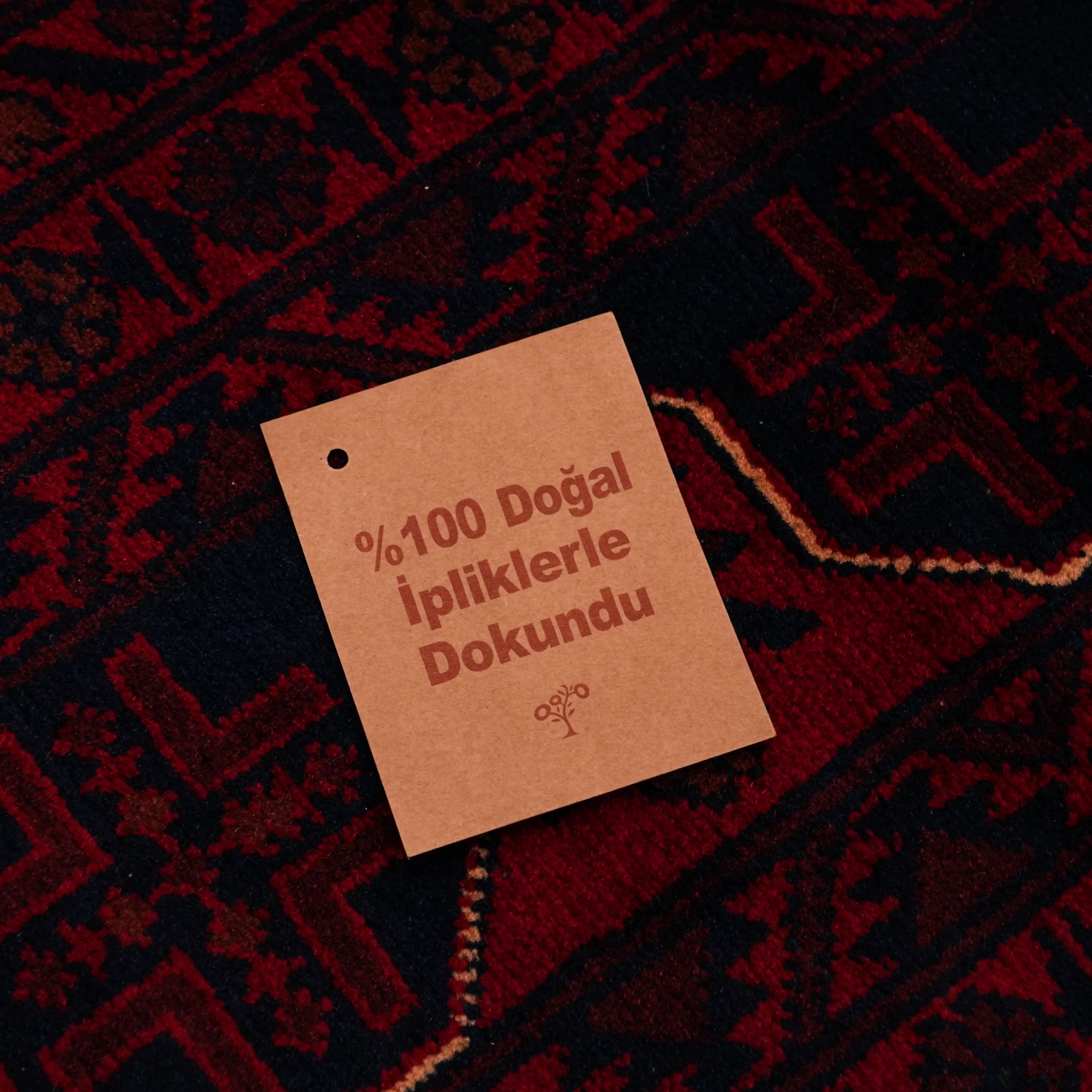 El Dokuma Afgan Desenli Bordo Yün Khamyap Halı