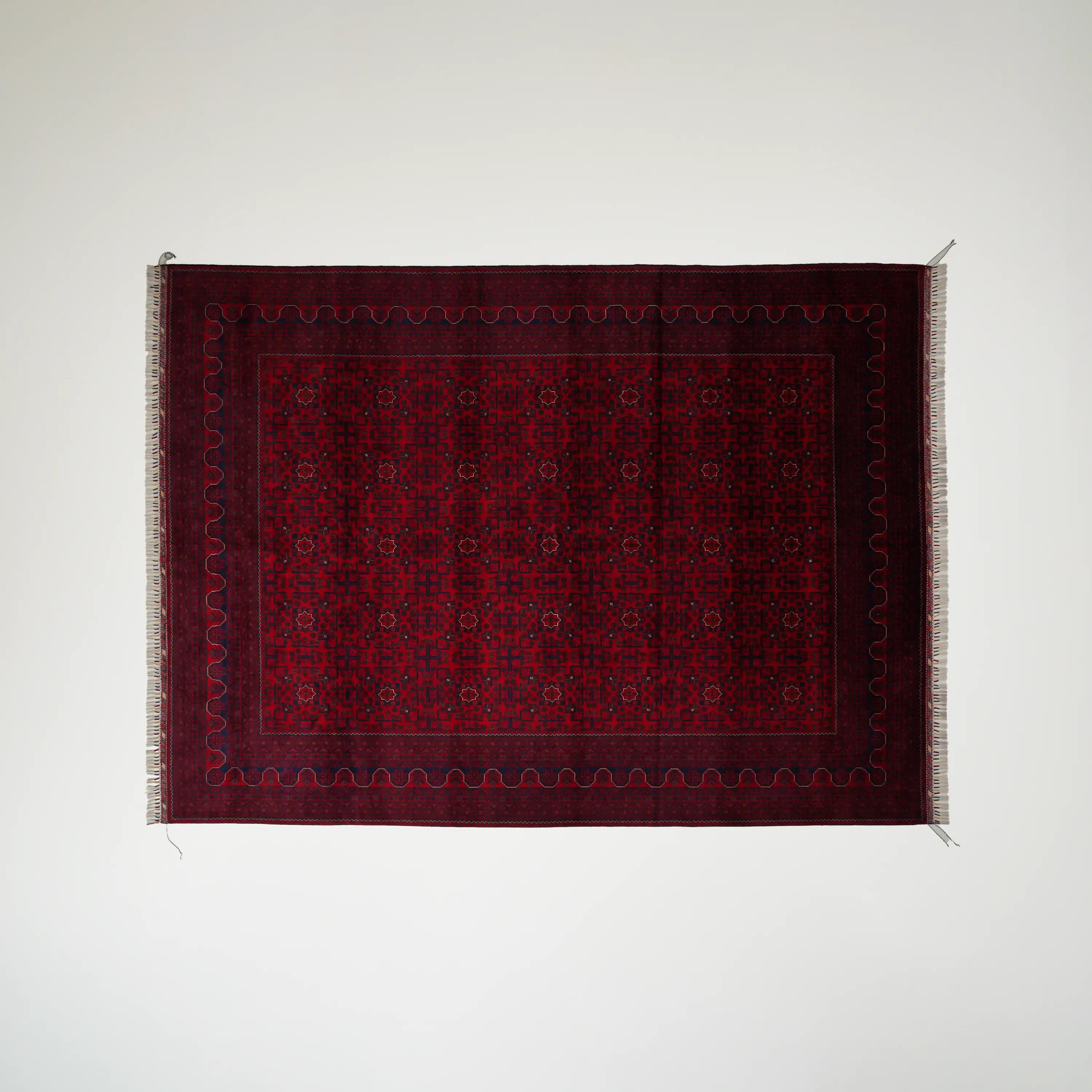 El Dokuma Afgan Desenli Bordo Yün Khamyap Halı