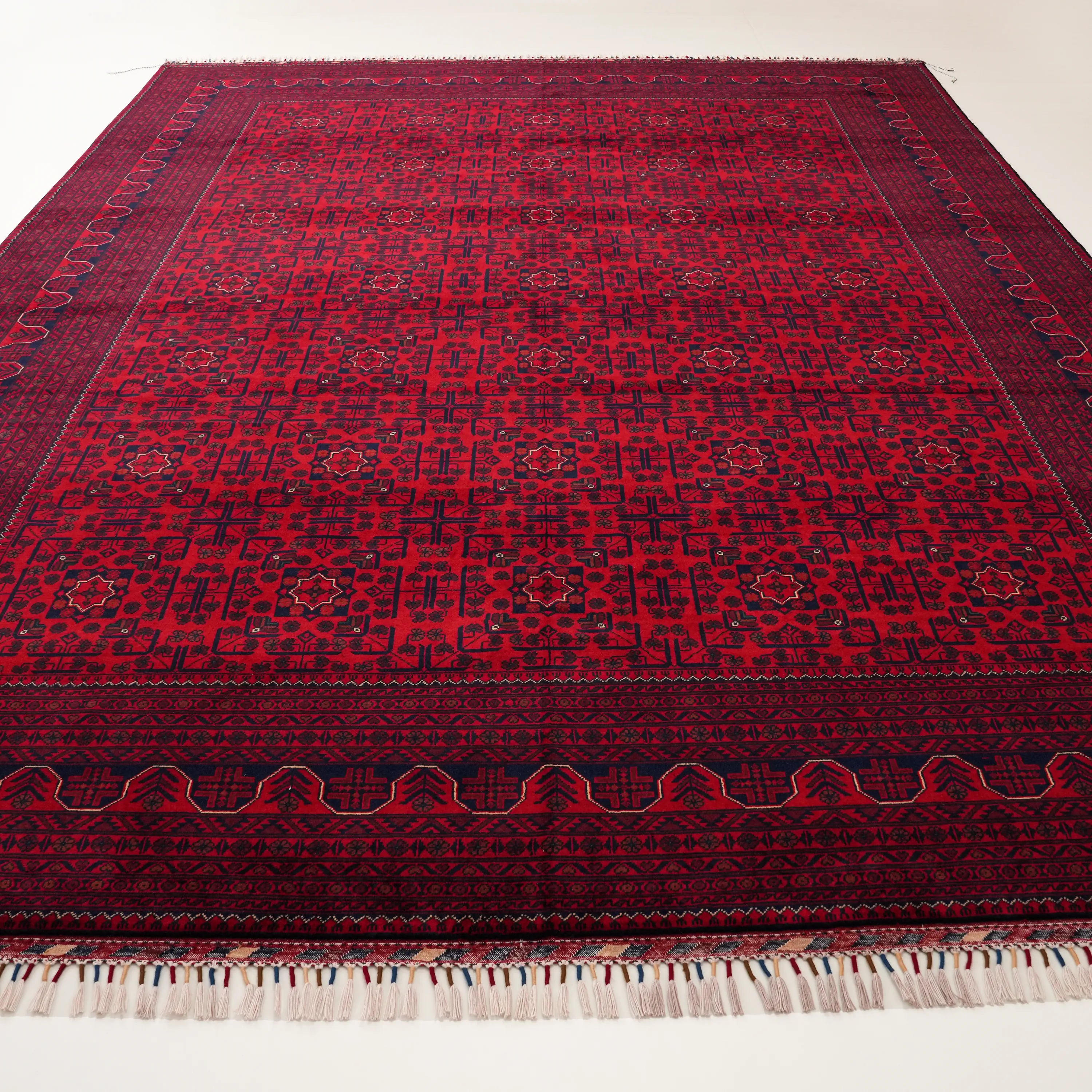 El Dokuma Afgan Desenli Bordo Yün Khamyap Halı