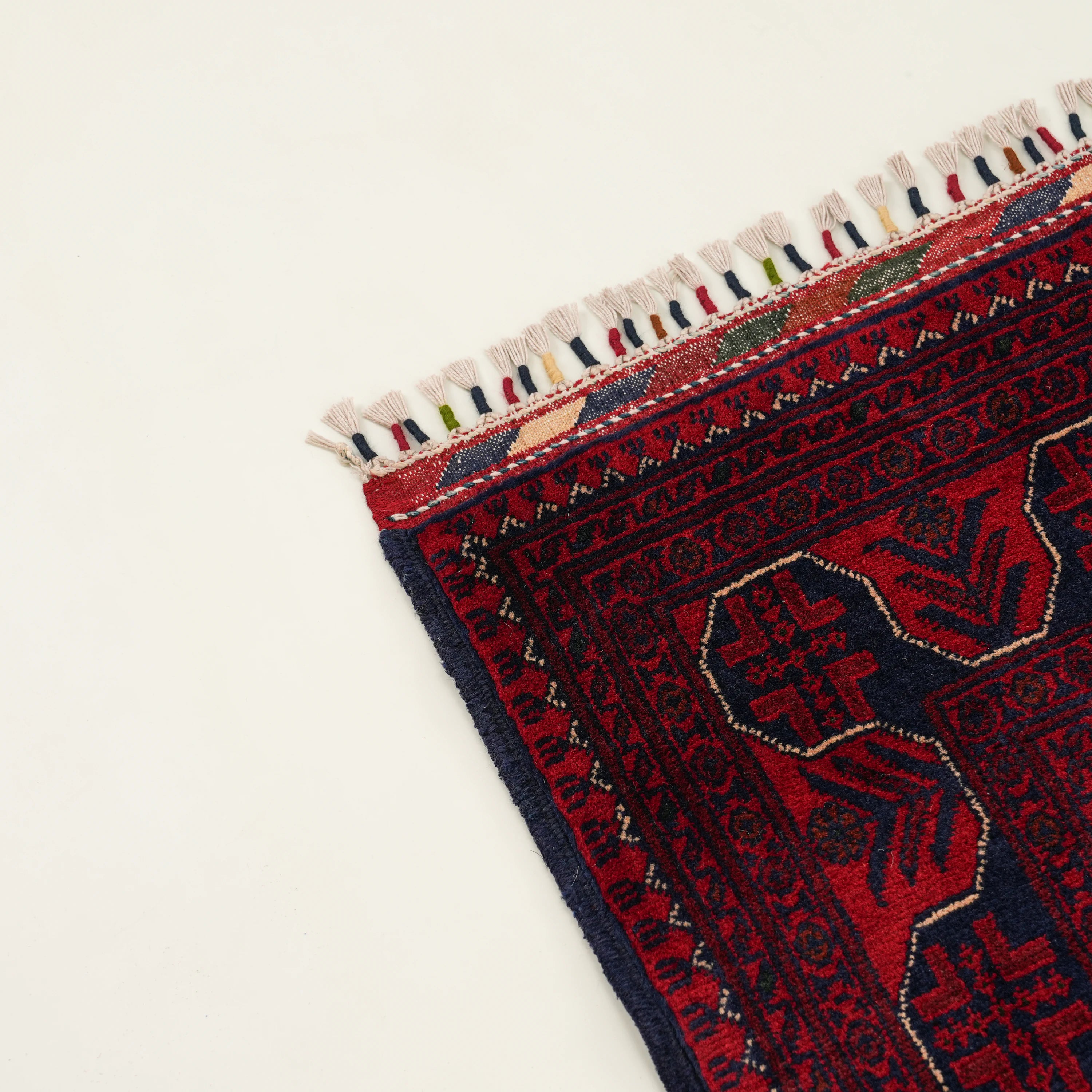 El Dokuma Afgan Desenli Bordo Yün Khamyap Halı
