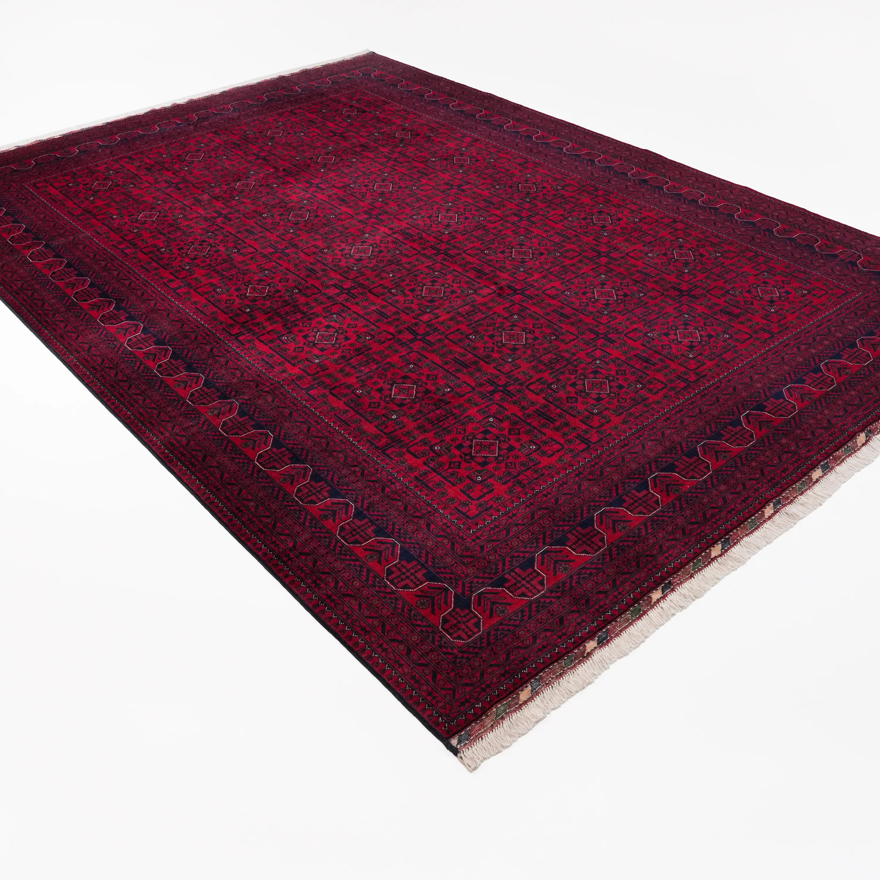Handwoven Afghan Pattern Burgundy Wool Khamyap Rug