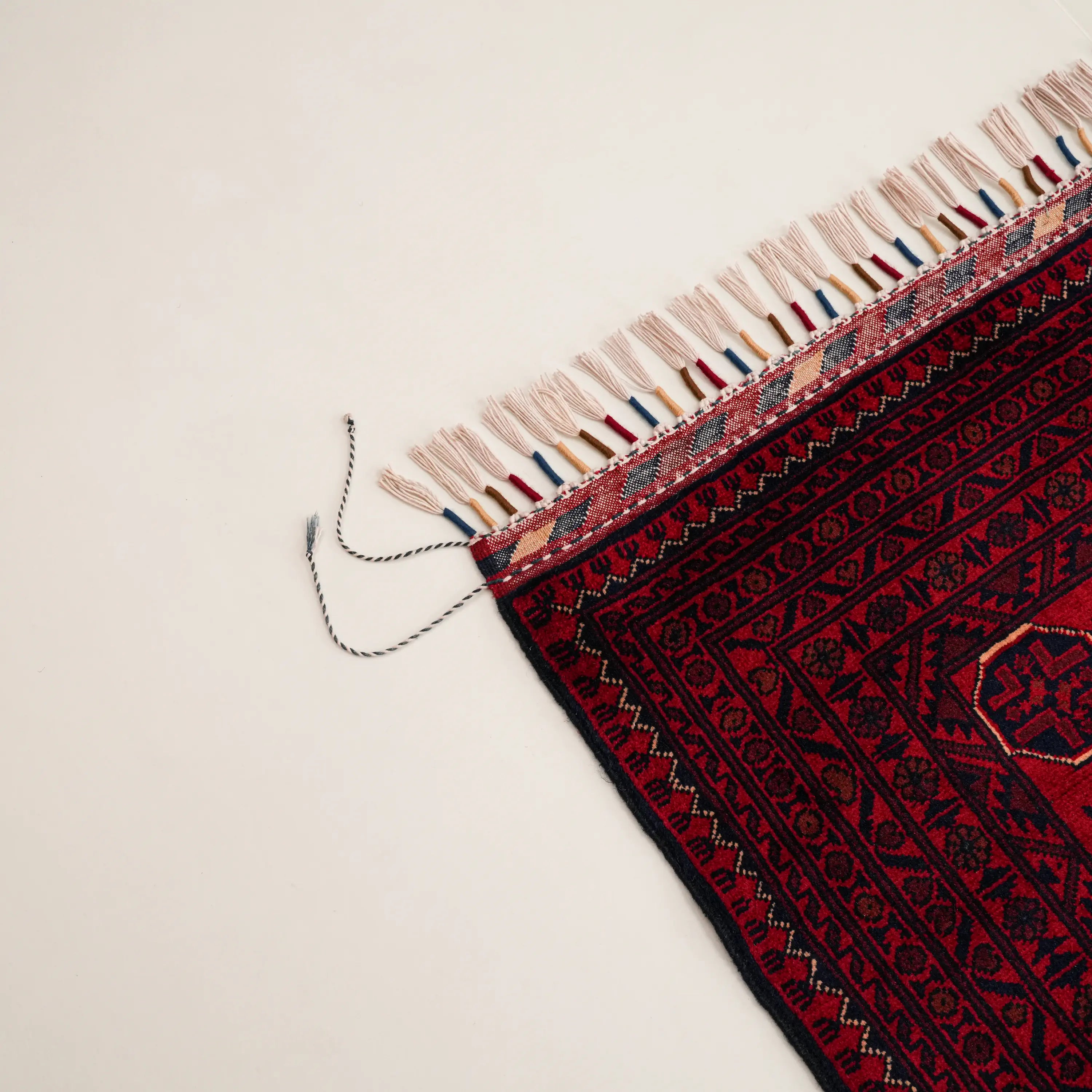 El Dokuma Afgan Desenli Bordo Yün Khamyap Halı