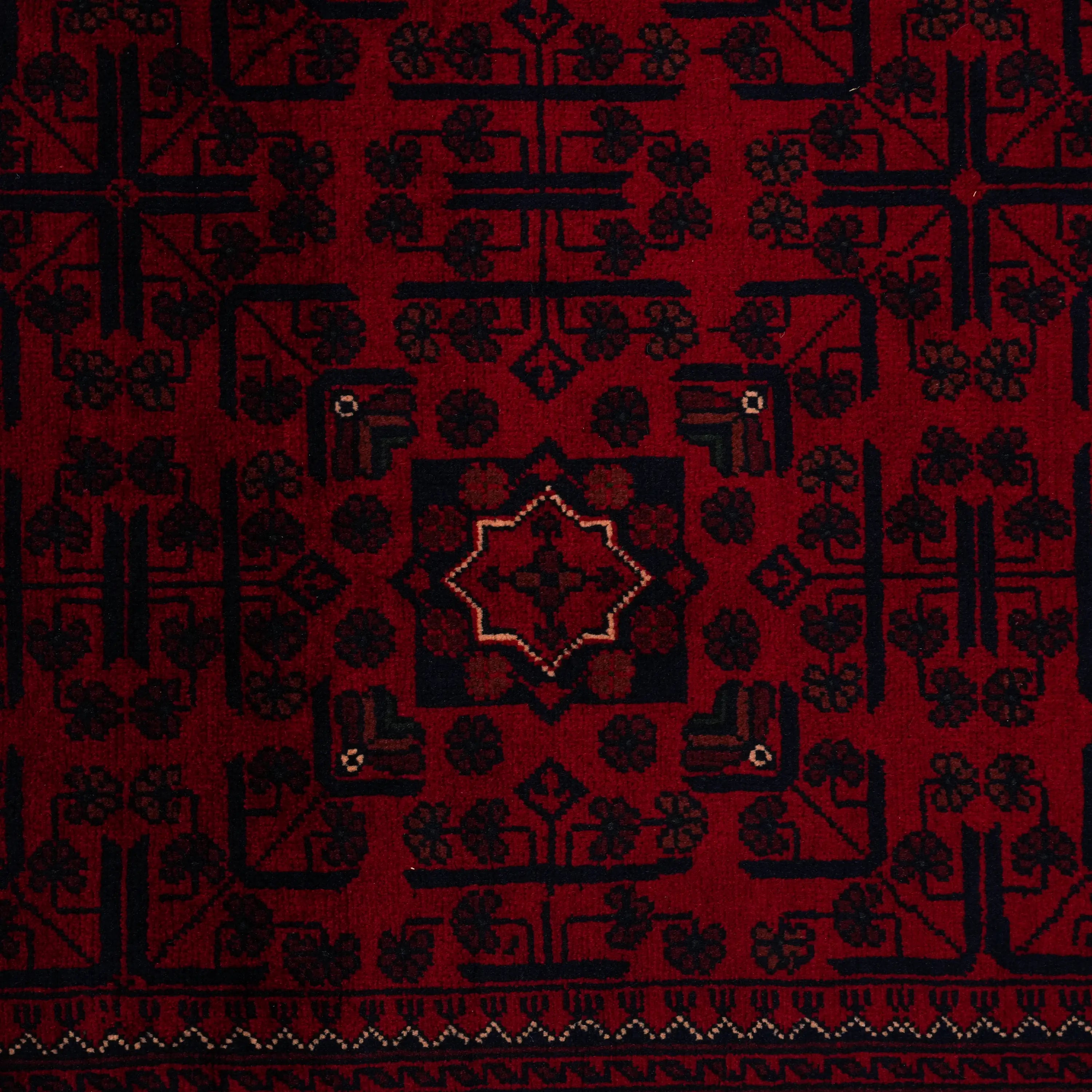 El Dokuma Afgan Desenli Bordo Yün Khamyap Halı