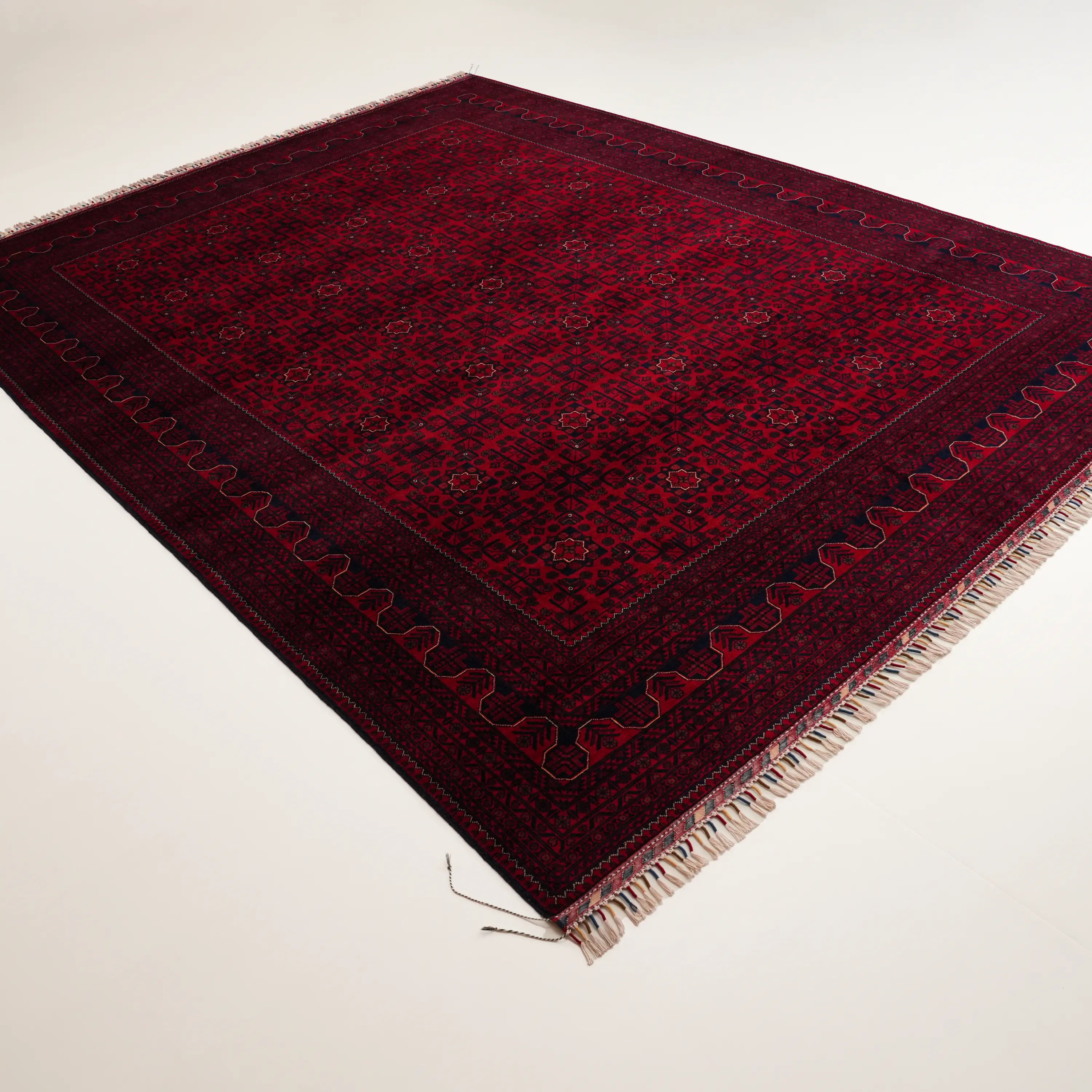 El Dokuma Afgan Desenli Bordo Yün Khamyap Halı