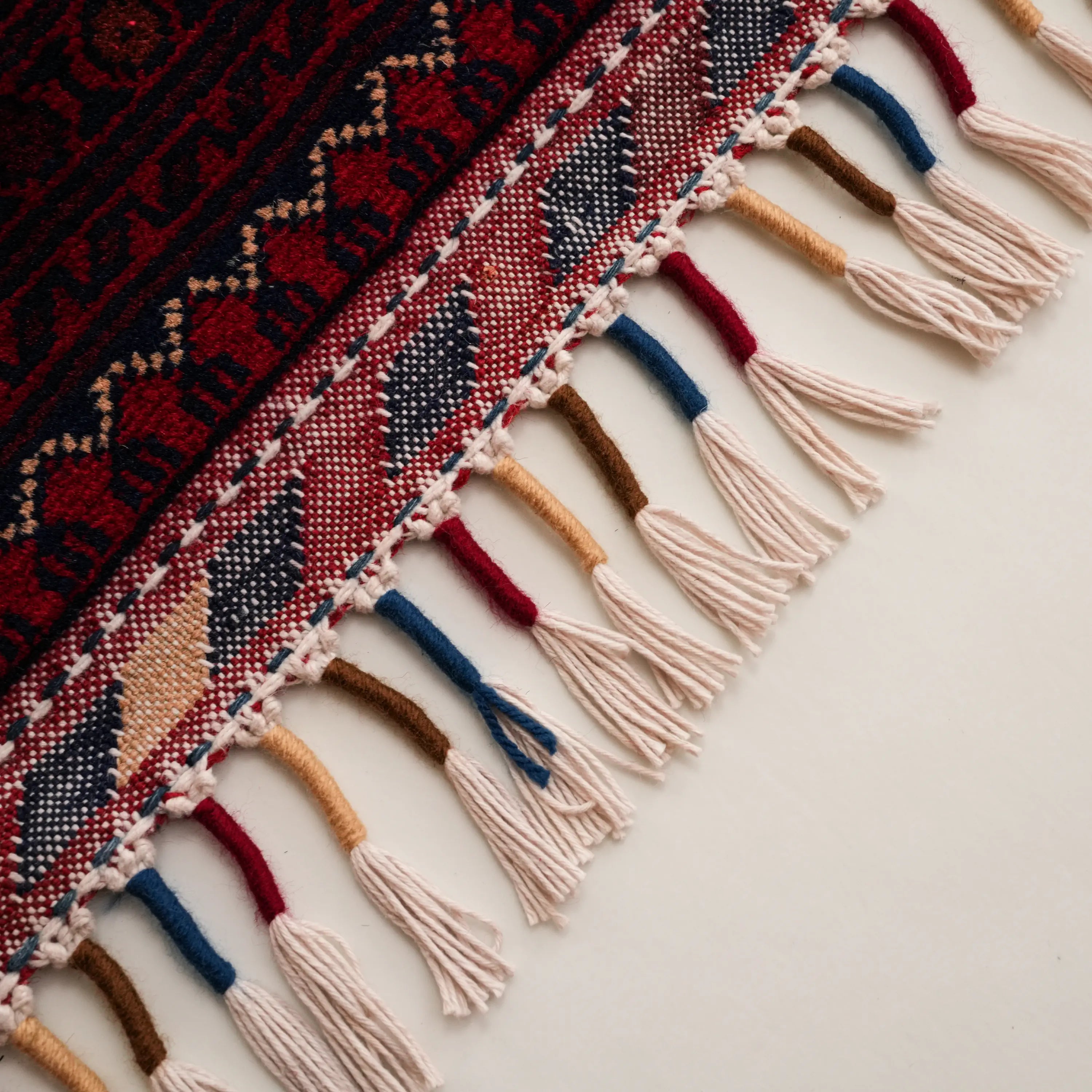 El Dokuma Afgan Desenli Bordo Yün Khamyap Halı