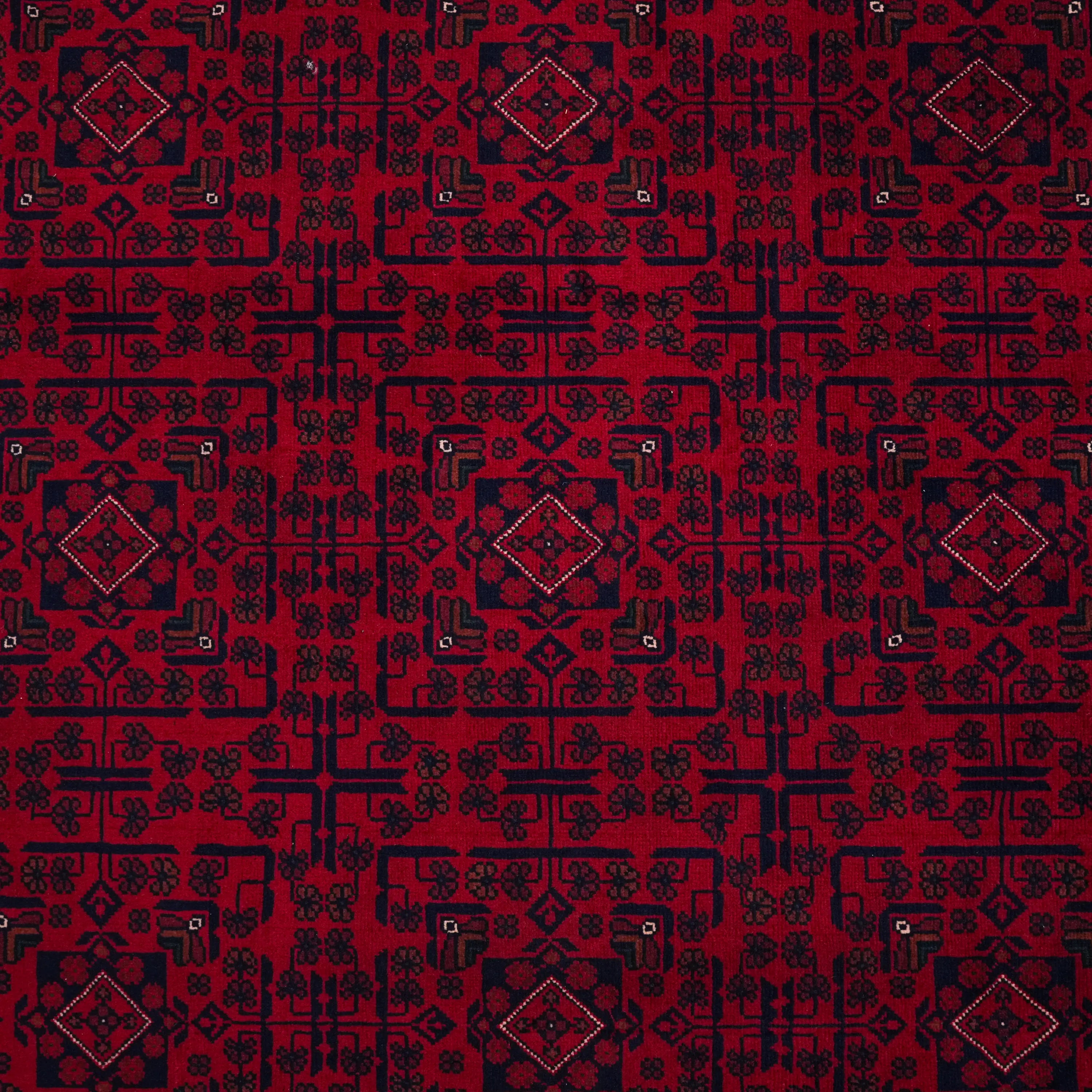 Handwoven Afghan Pattern Burgundy Wool Khamyap Rug