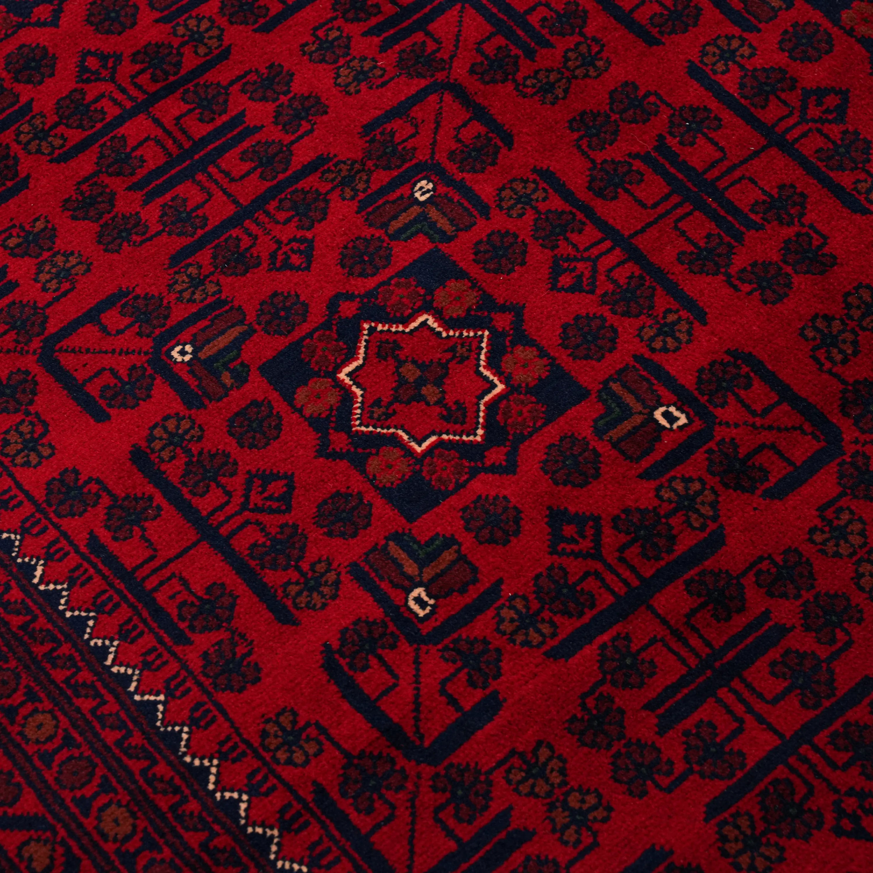 El Dokuma Afgan Desenli Bordo Yün Khamyap Halı