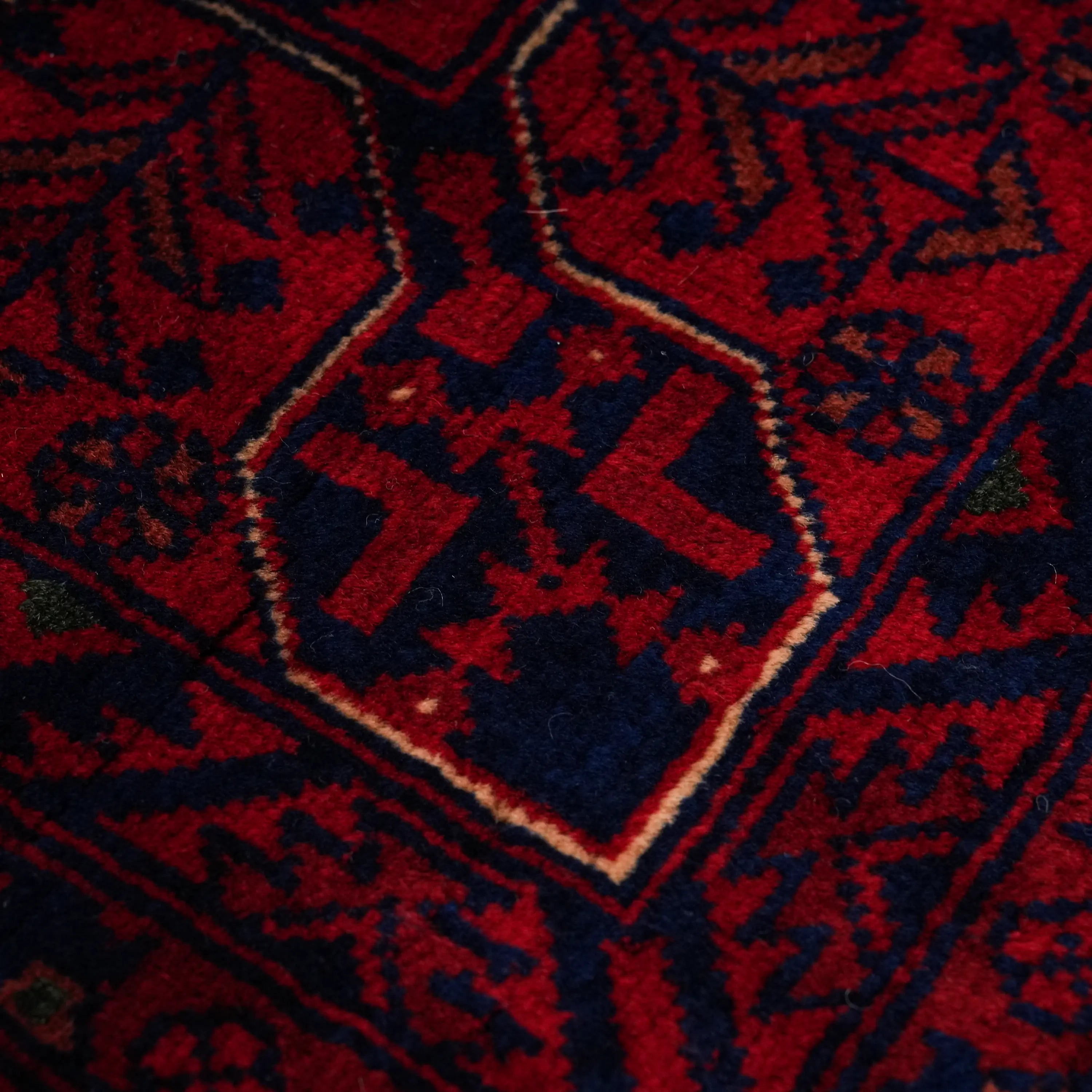 El Dokuma Afgan Desenli Etnik Bordo Yün Bilicik Halı