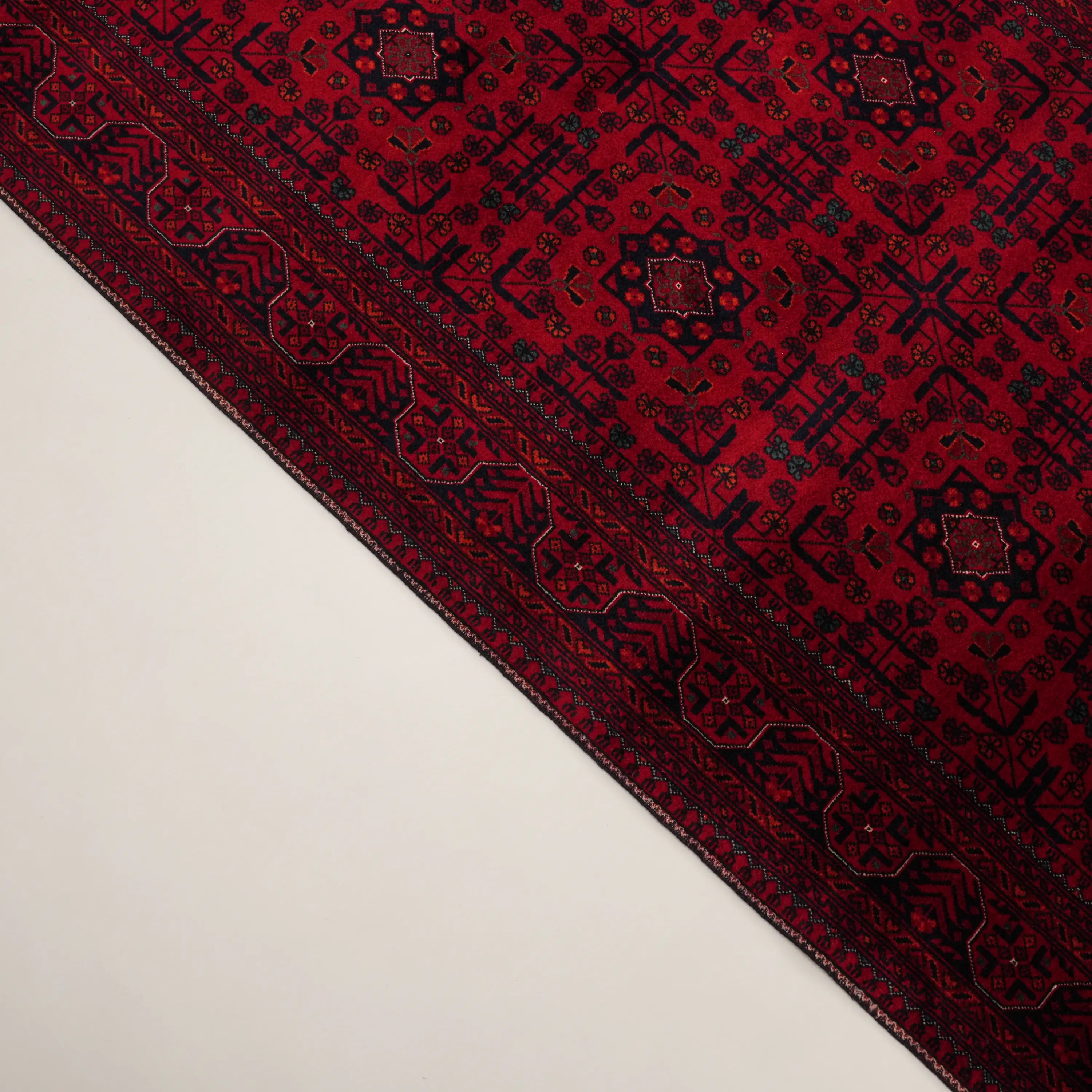 El Dokuma Afgan Desenli Etnik Bordo Yün Bilicik Halı