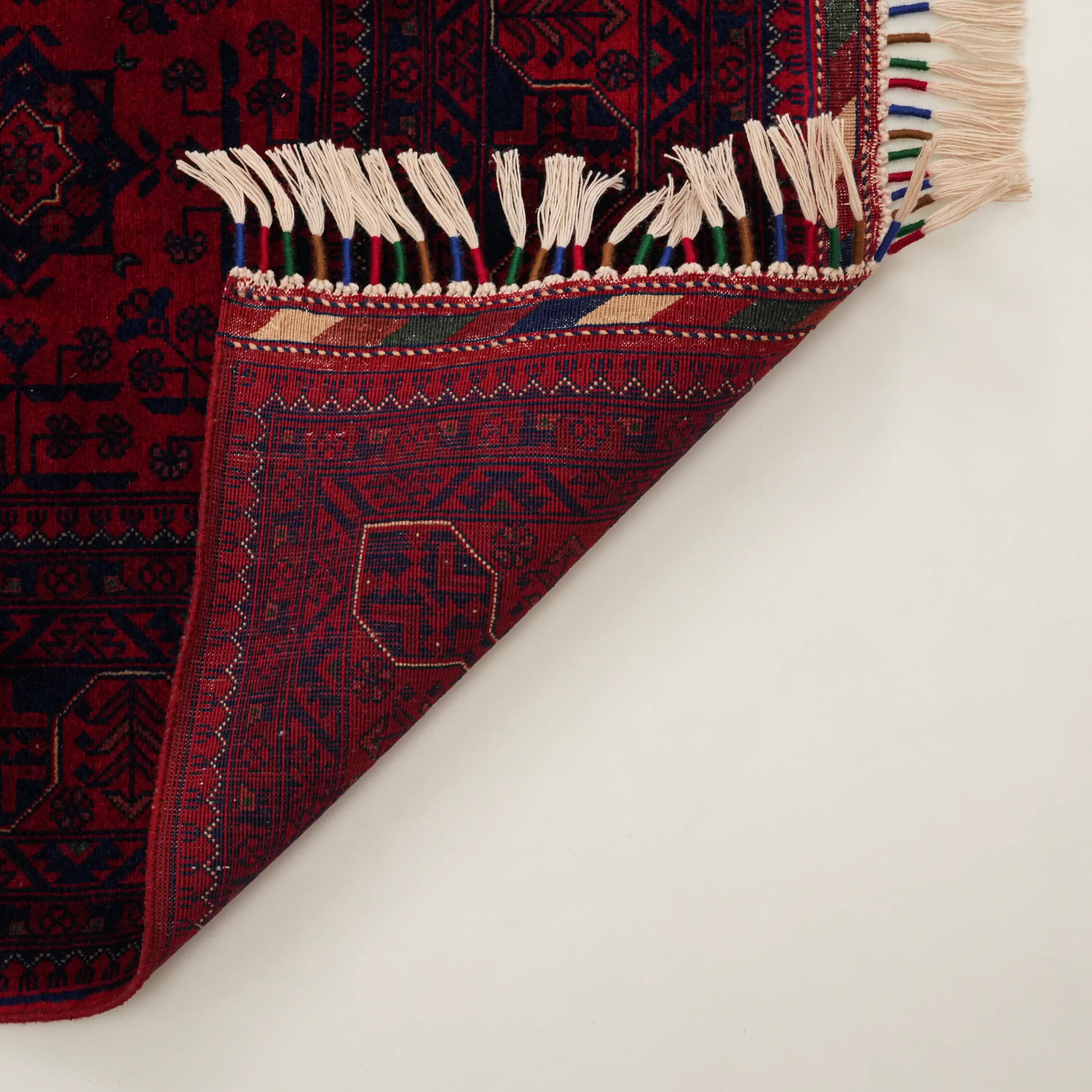 El Dokuma Afgan Desenli Etnik Bordo Yün Bilicik Halı