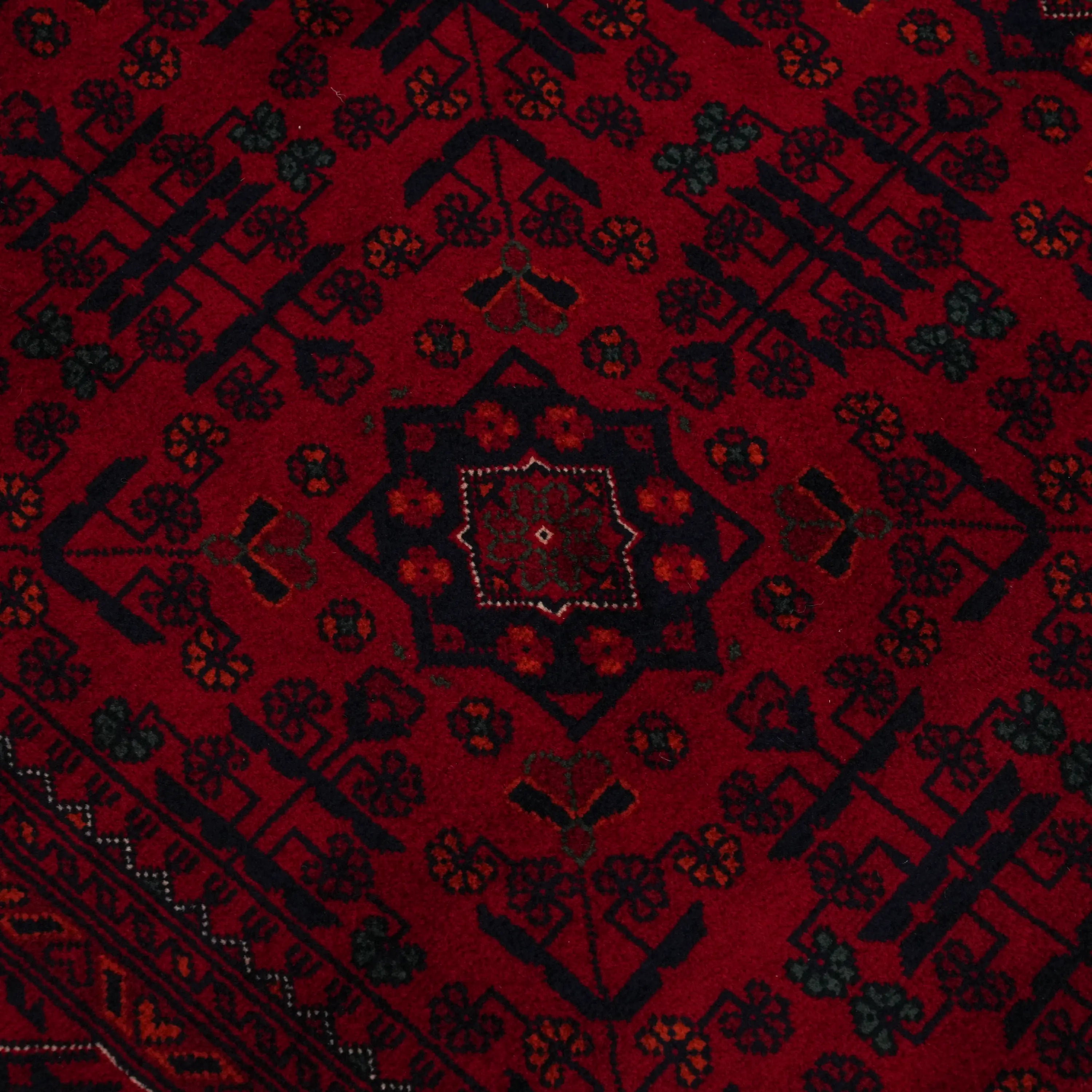 El Dokuma Afgan Desenli Etnik Bordo Yün Bilicik Halı