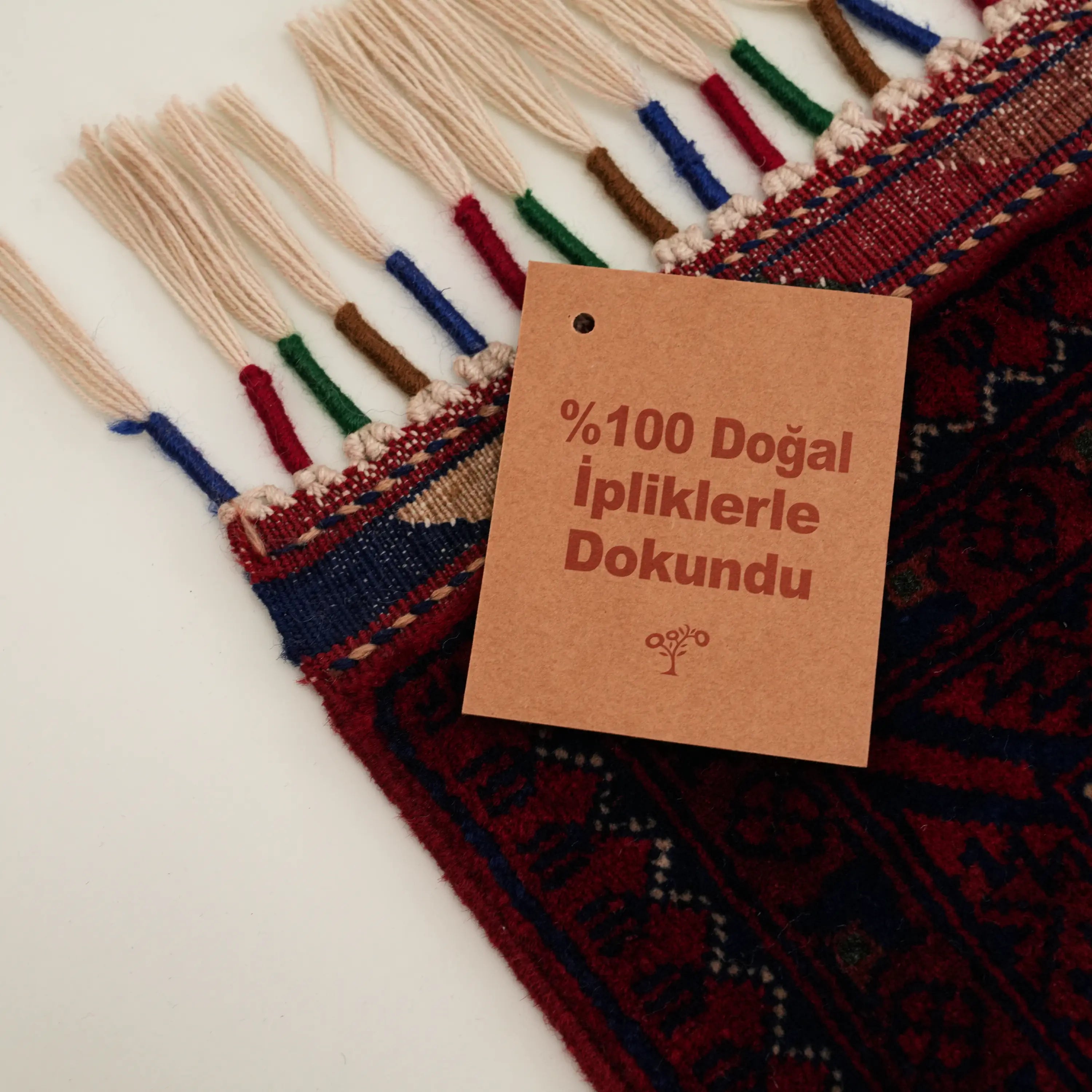 El Dokuma Afgan Desenli Etnik Bordo Yün Bilicik Halı