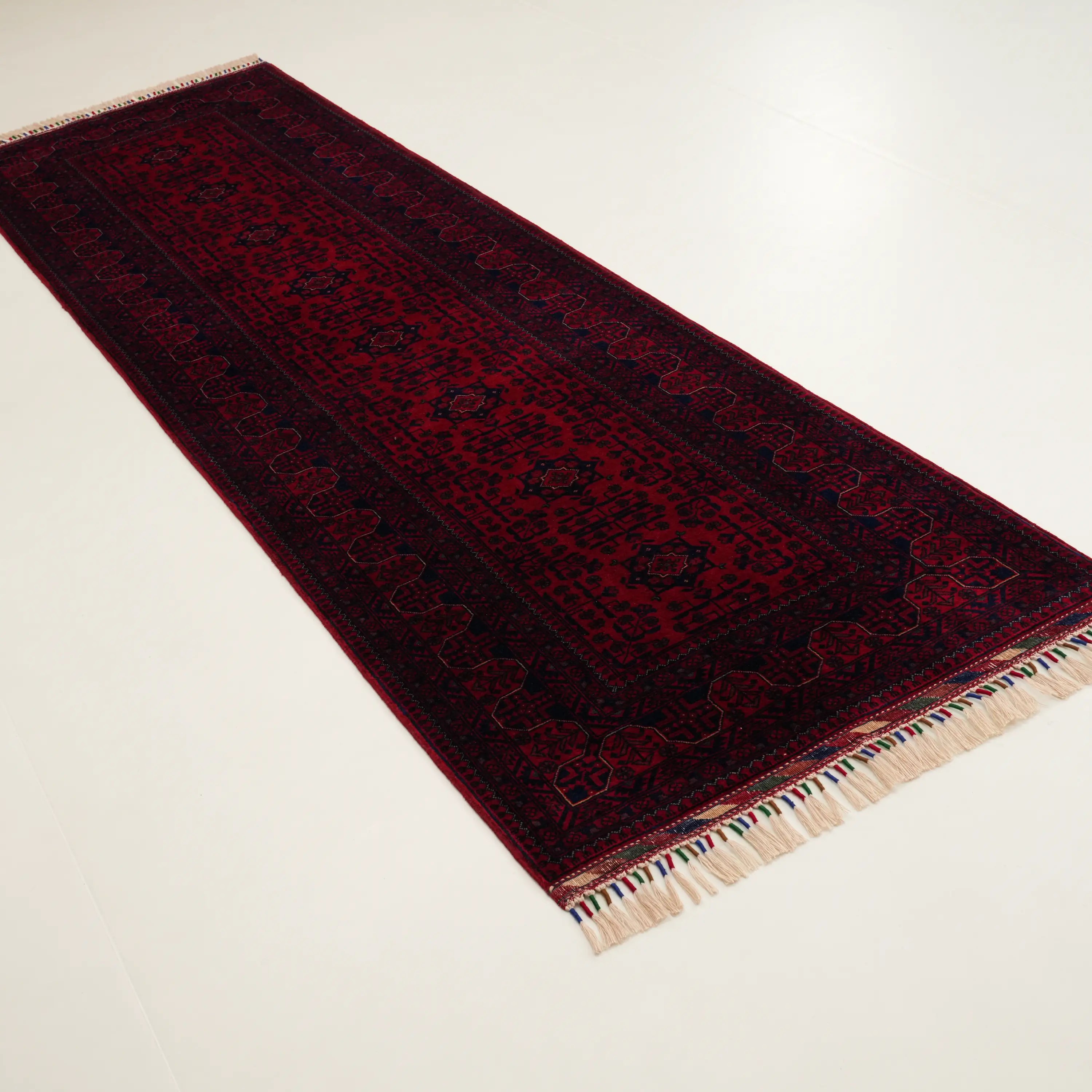 El Dokuma Afgan Desenli Etnik Bordo Yün Bilicik Halı