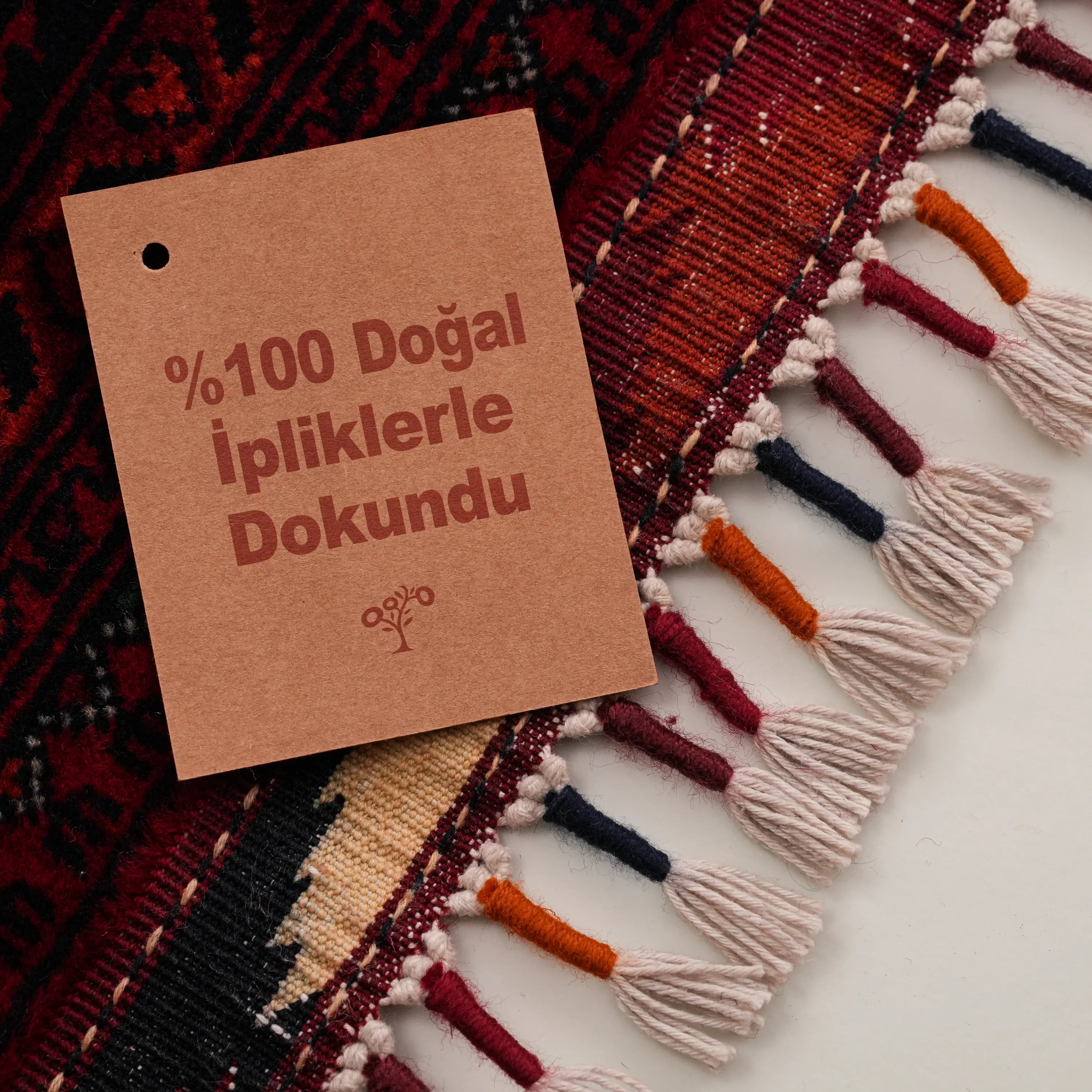 El Dokuma Afgan Desenli Etnik Bordo Yün Bilicik Halı