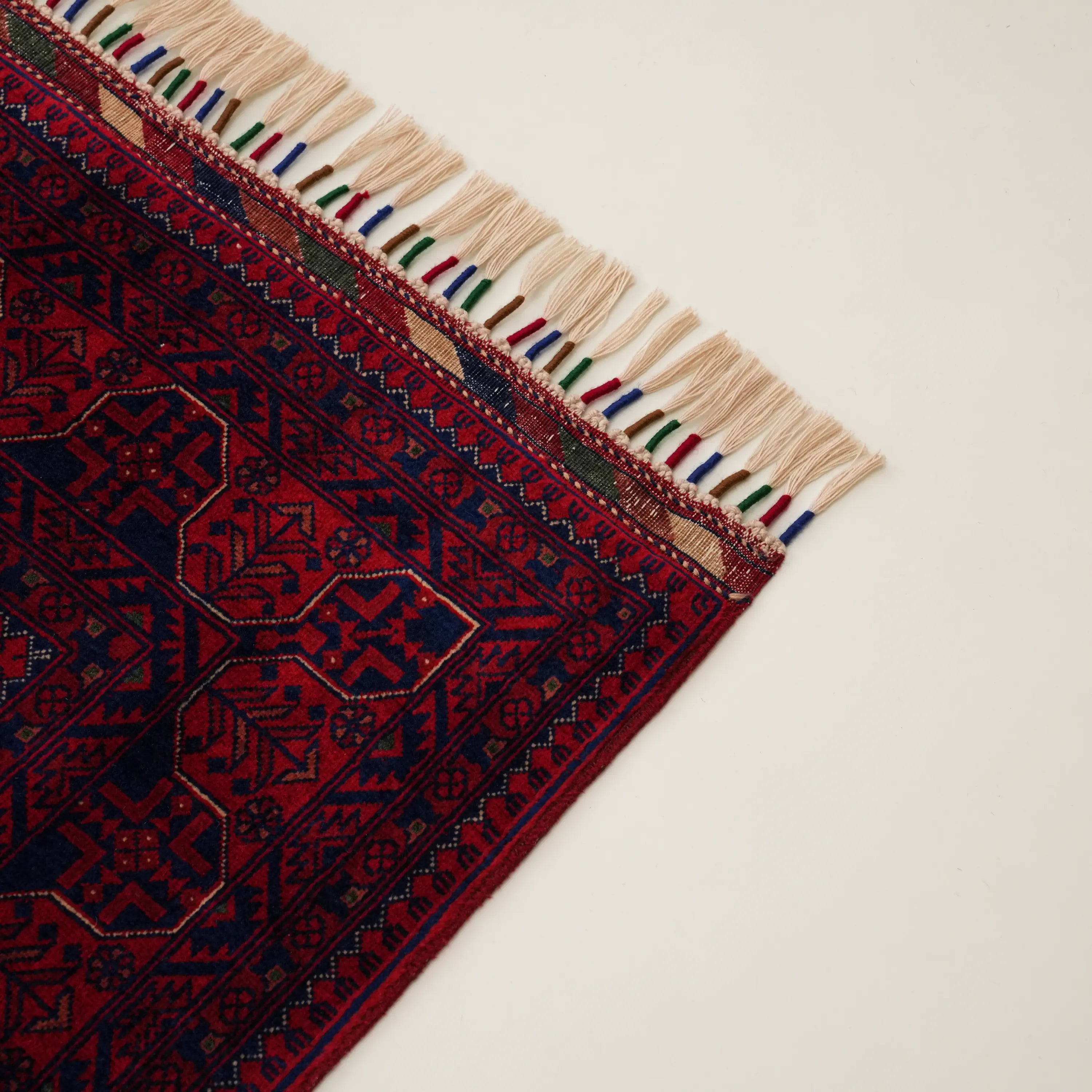 El Dokuma Afgan Desenli Etnik Bordo Yün Bilicik Halı