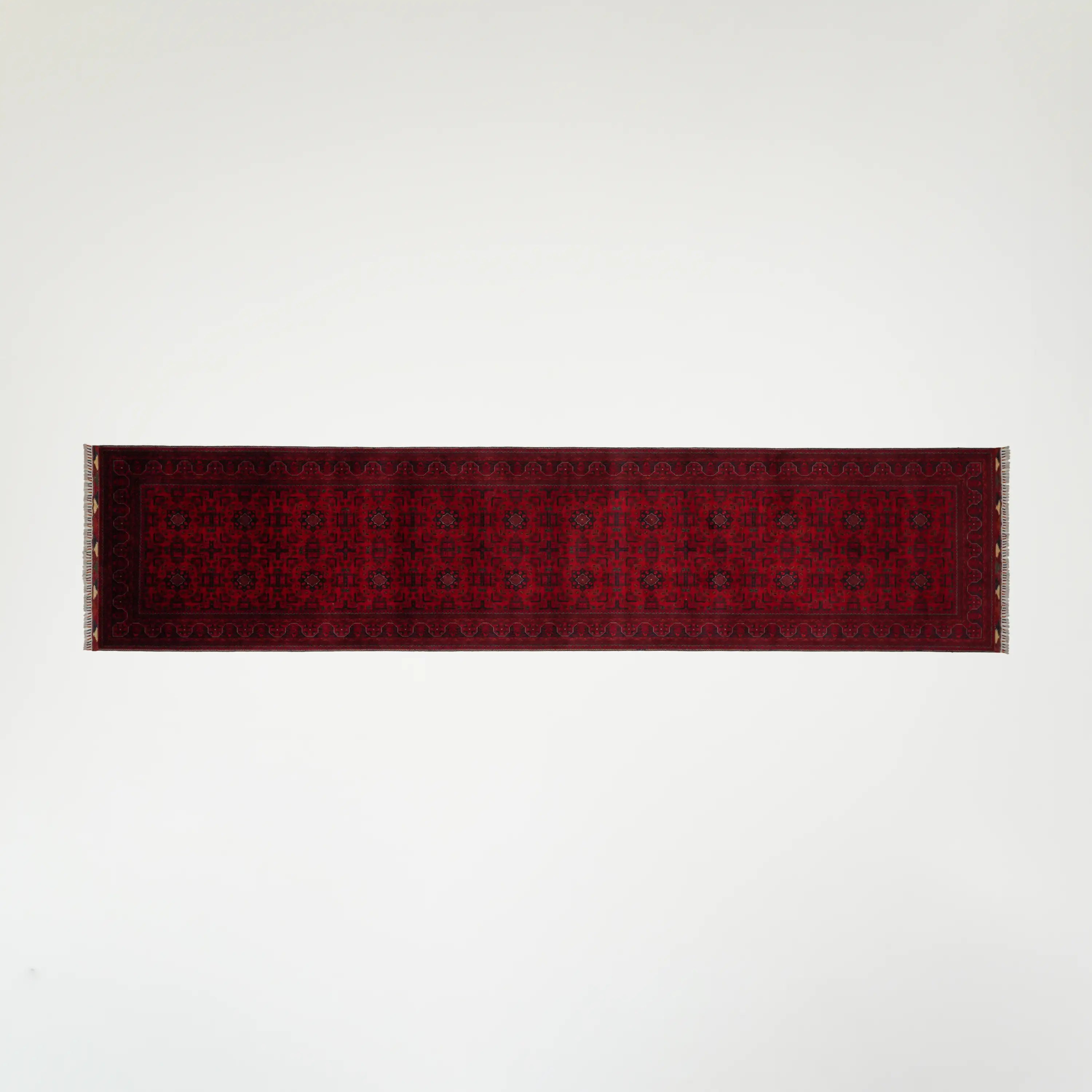 El Dokuma Afgan Desenli Etnik Bordo Yün Bilicik Halı