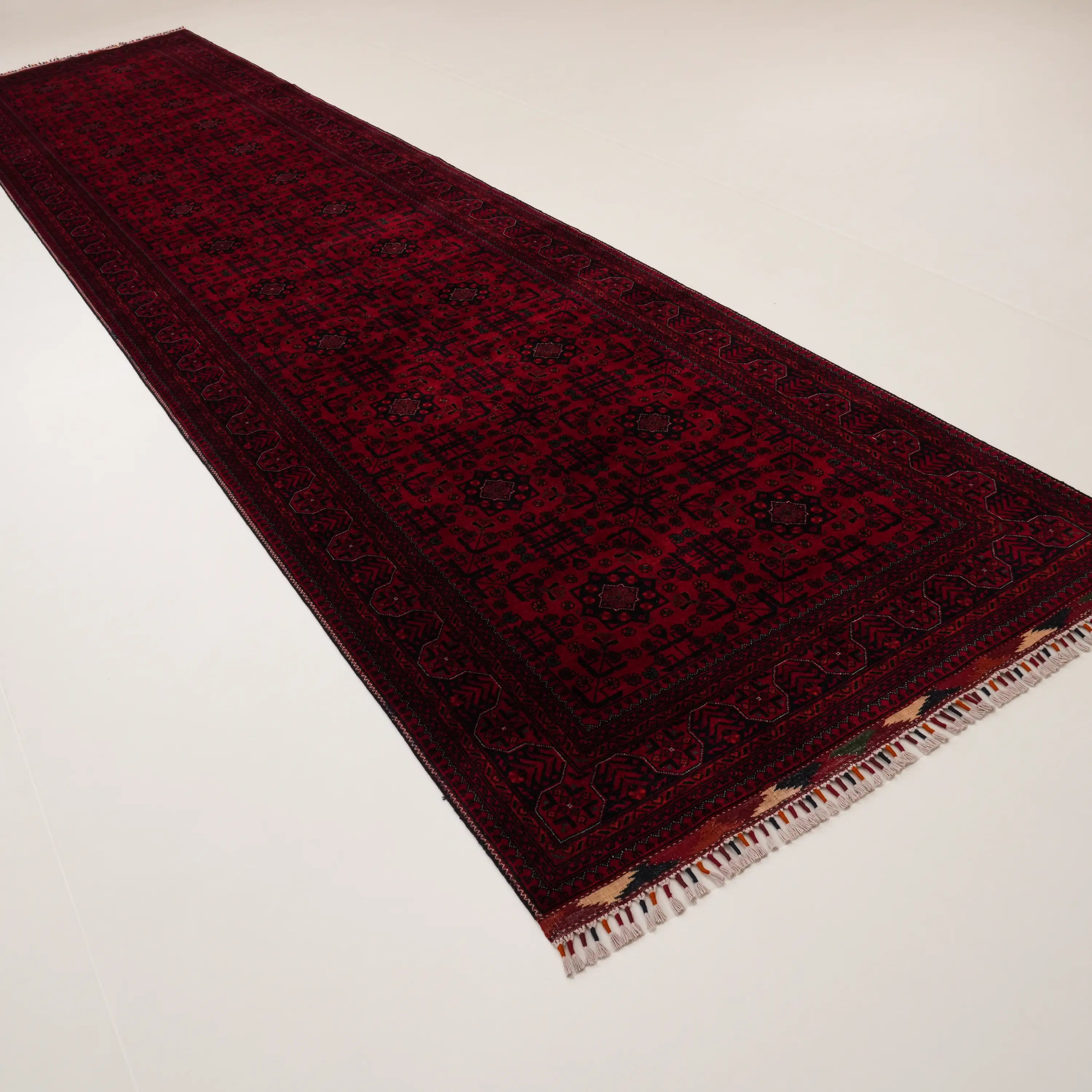 El Dokuma Afgan Desenli Etnik Bordo Yün Bilicik Halı