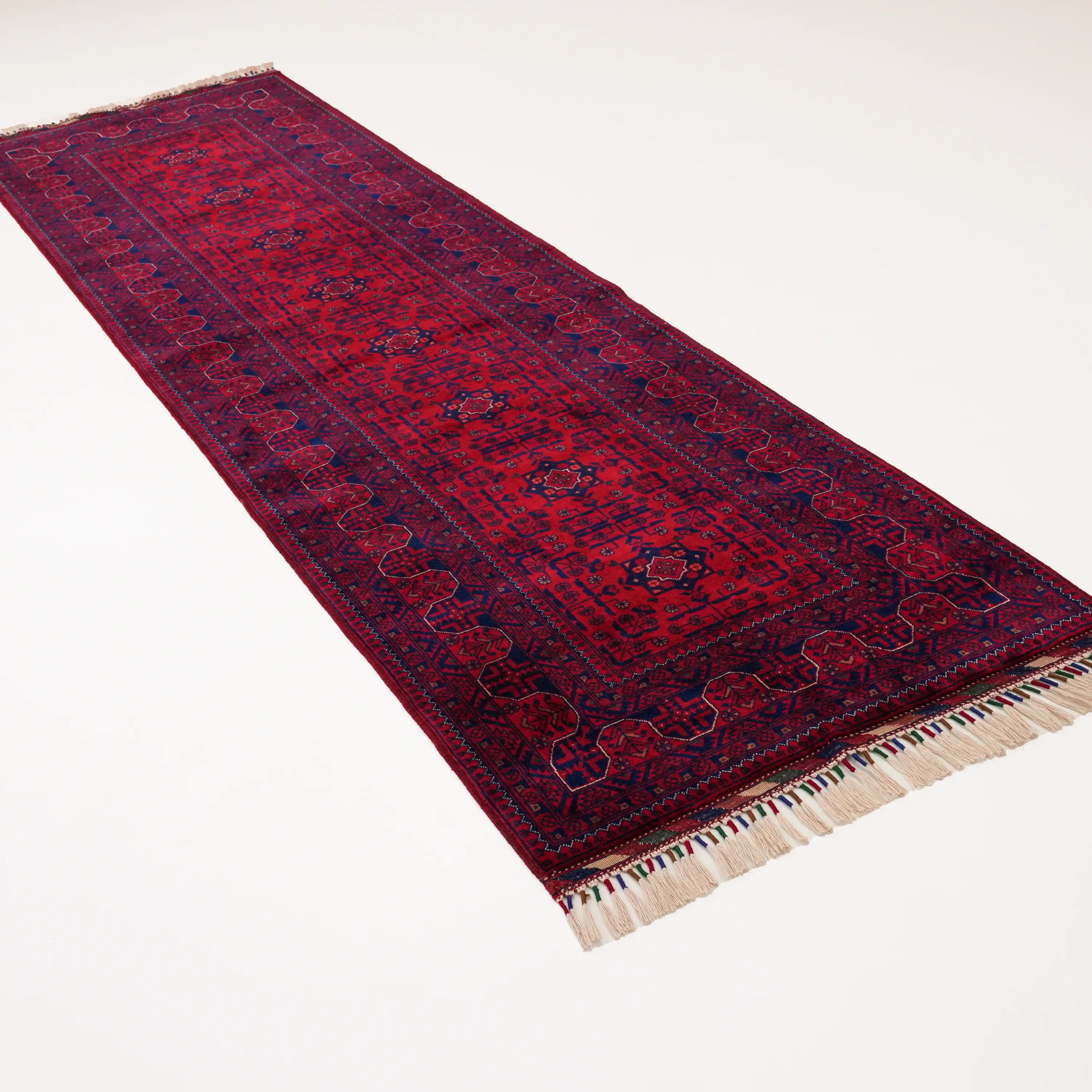 El Dokuma Afgan Desenli Etnik Yün Bordo Bilicik Halı