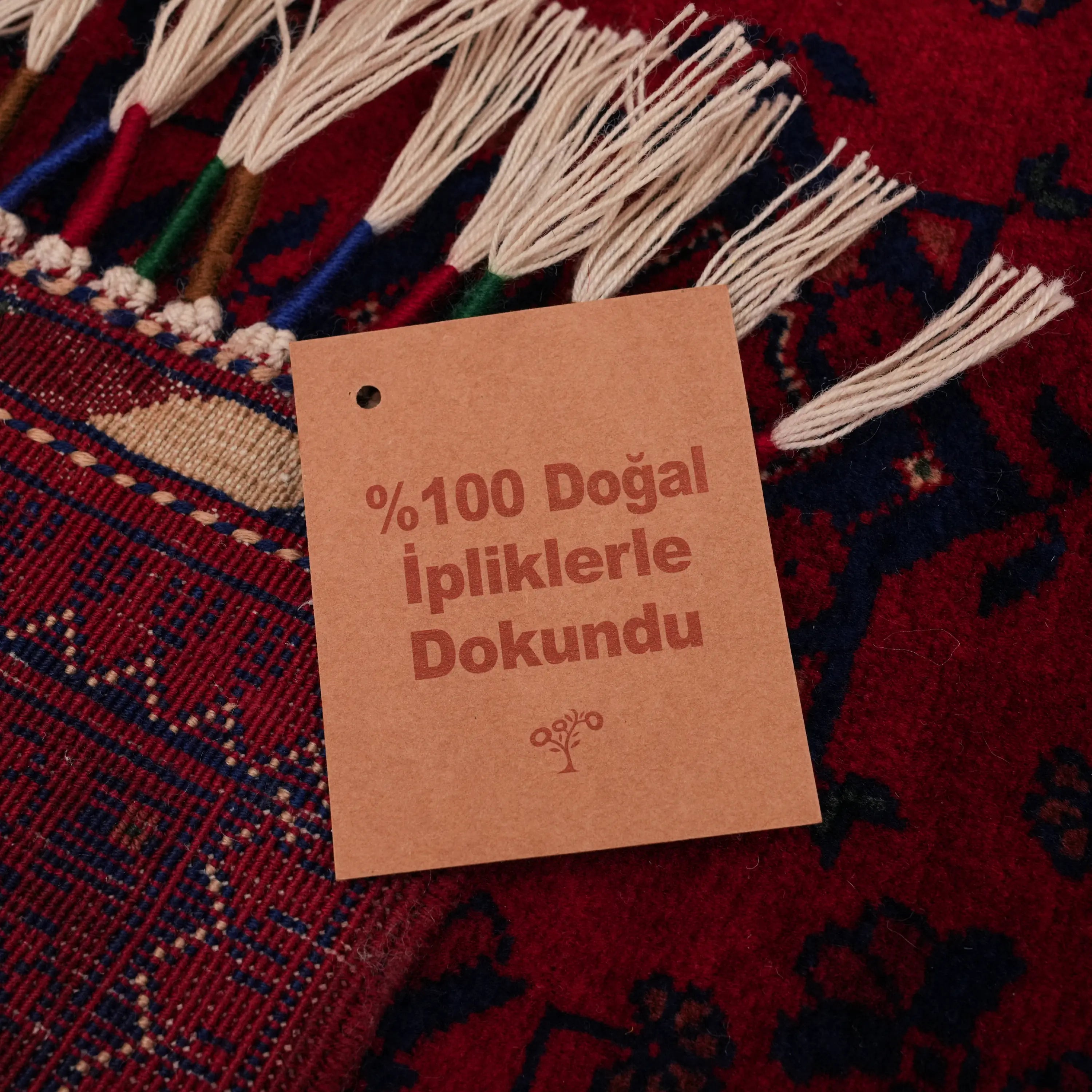 El Dokuma Afgan Desenli Etnik Yün Bordo Bilicik Halı