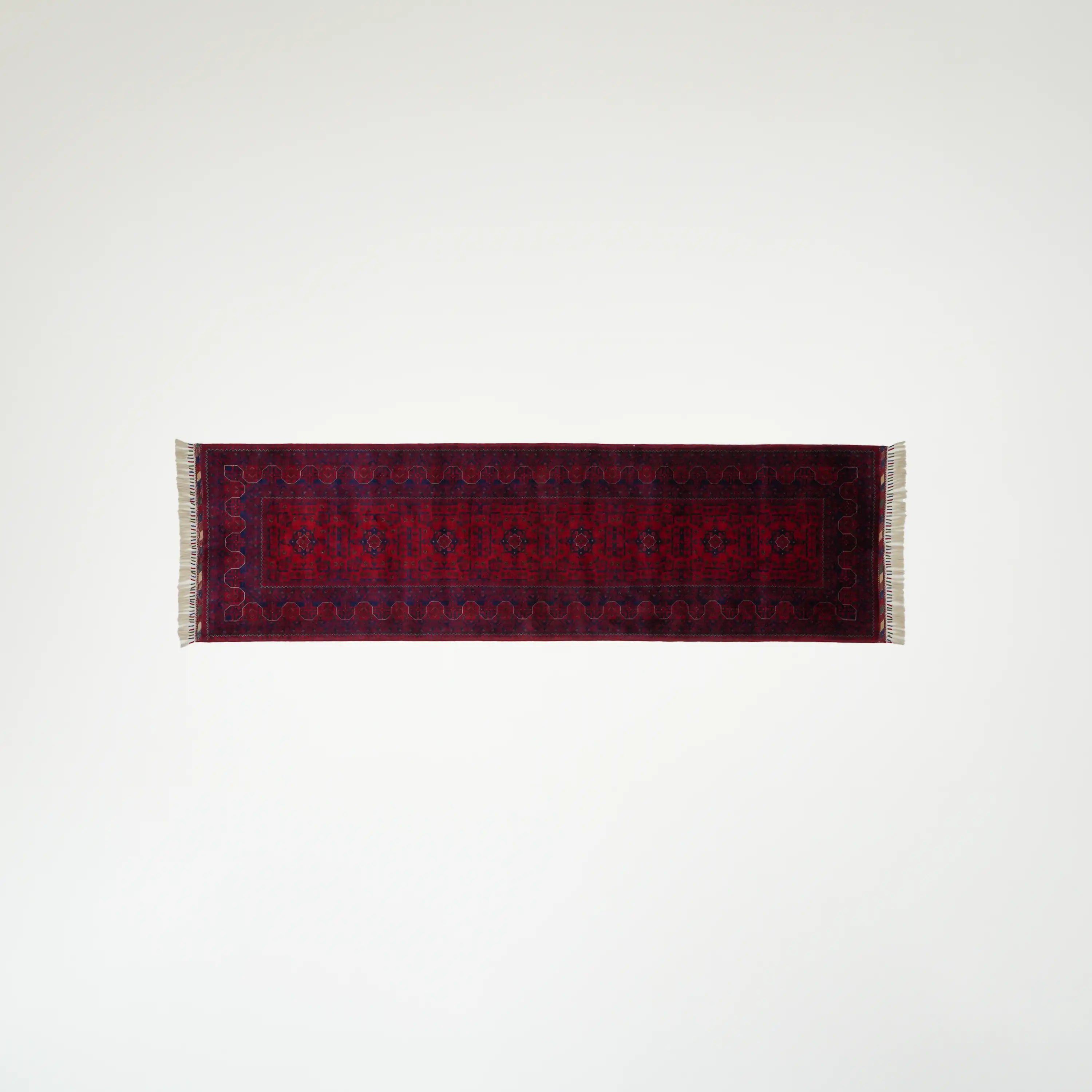 El Dokuma Afgan Desenli Etnik Yün Bordo Bilicik Halı