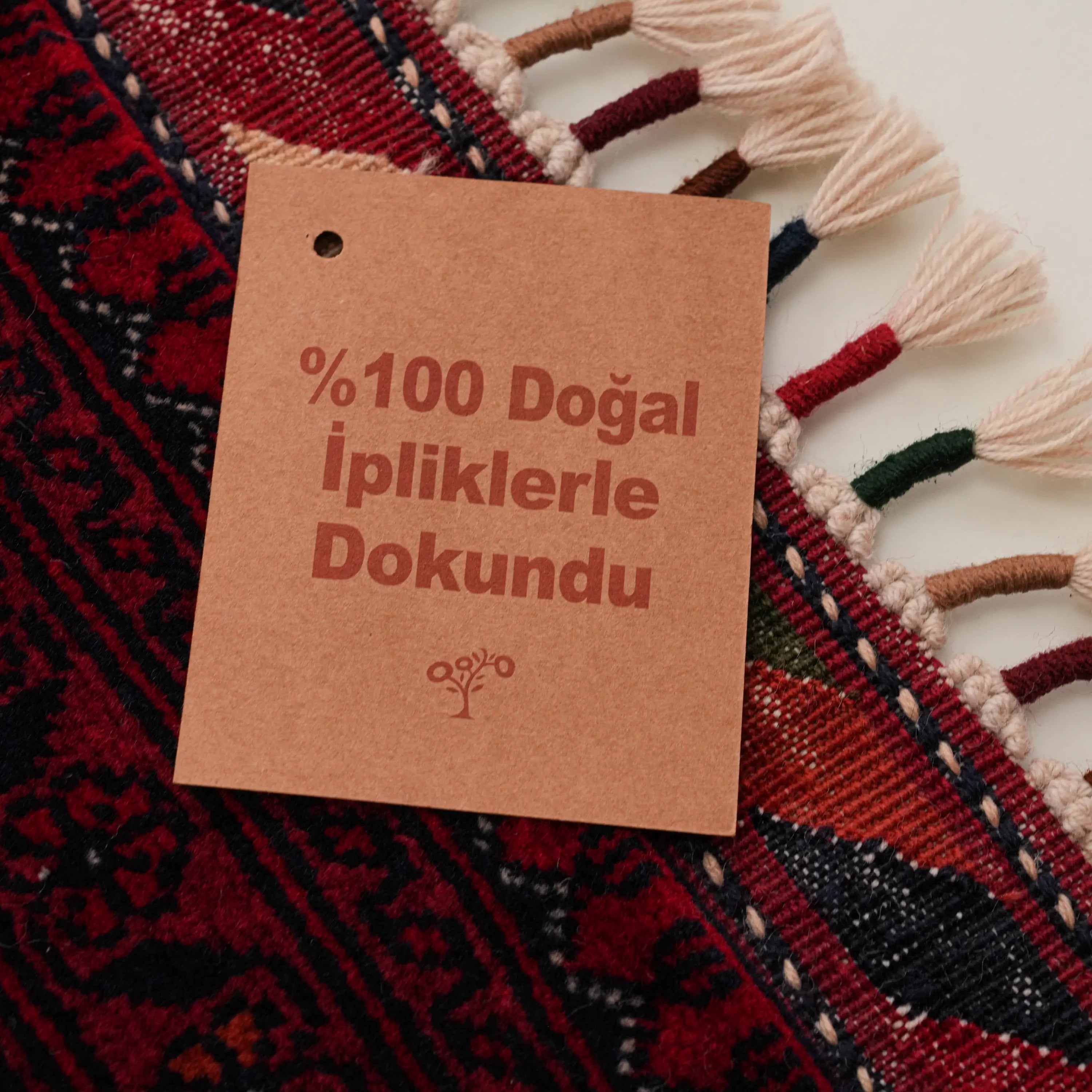 El Dokuma Afgan Desenli Etnik Yün Bordo Bilicik Halı